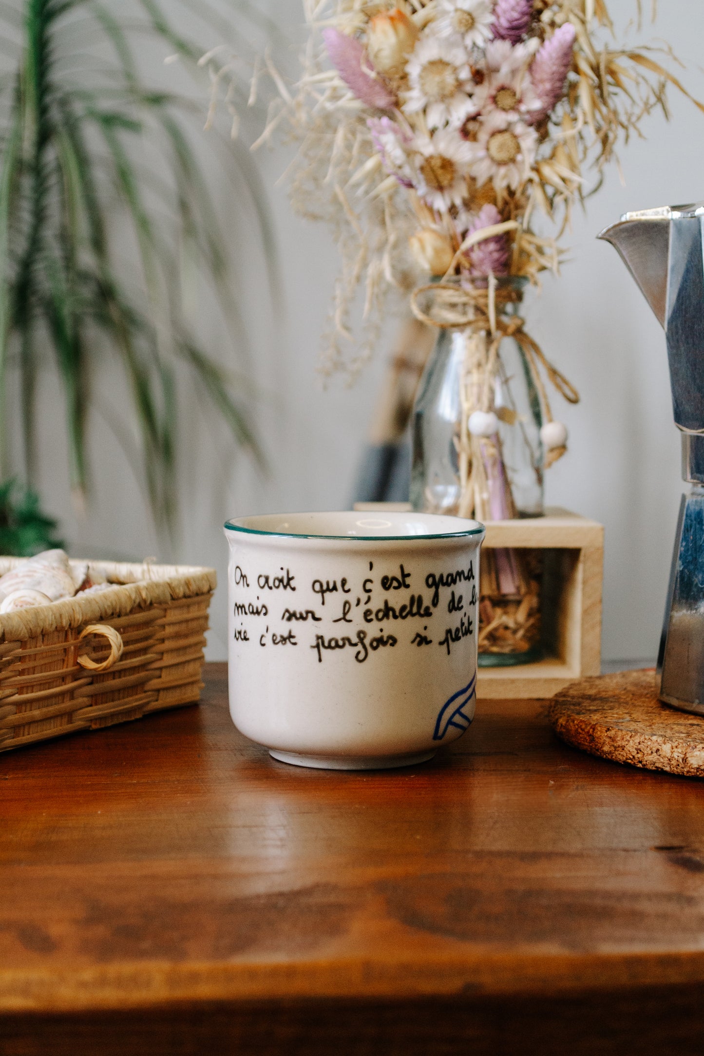 Tasse "l'échelle de la vie" - sous le sable design - grisbleu