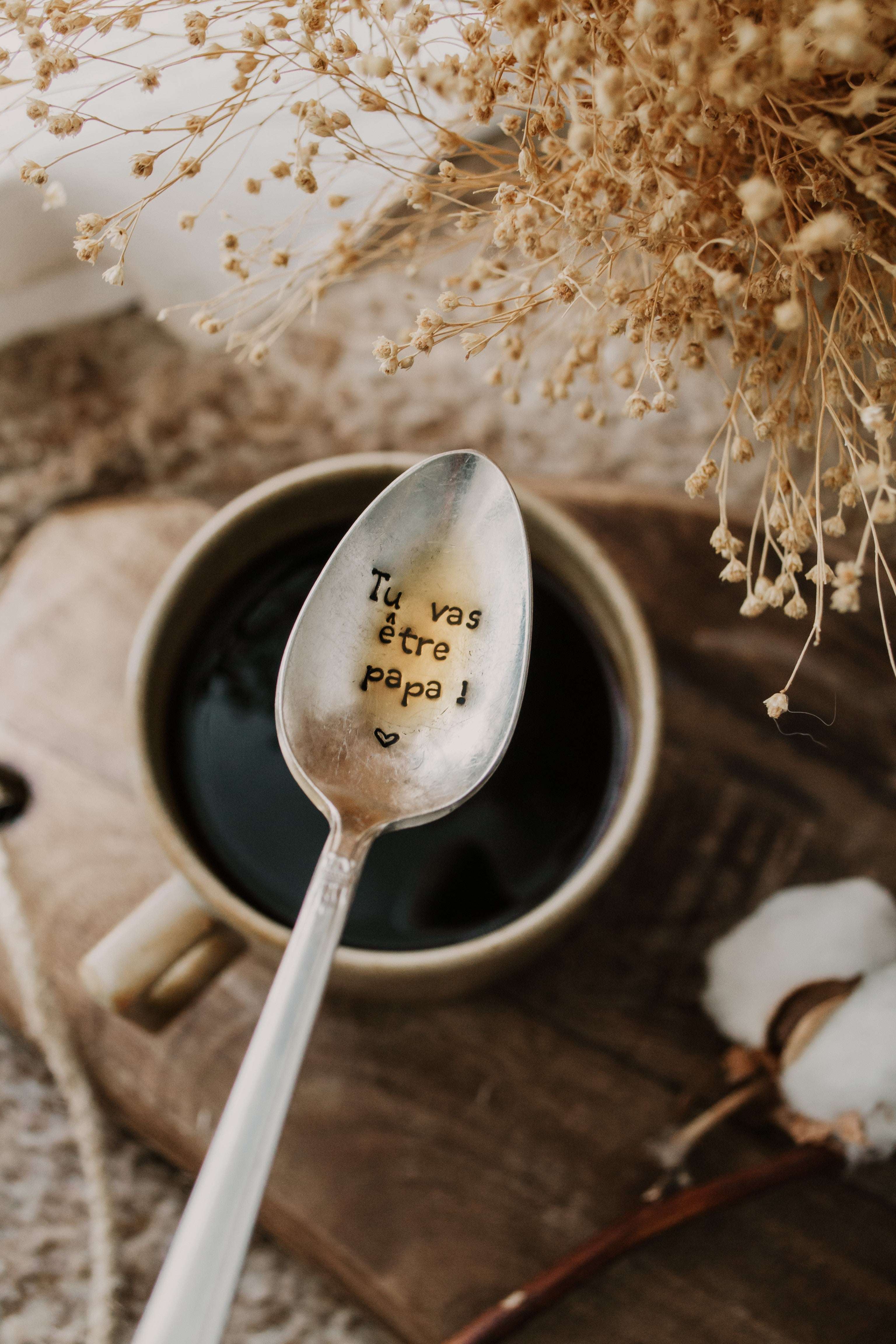 Cuillère "Tu vas être papa ! " - sous le sable design - grisbleu
