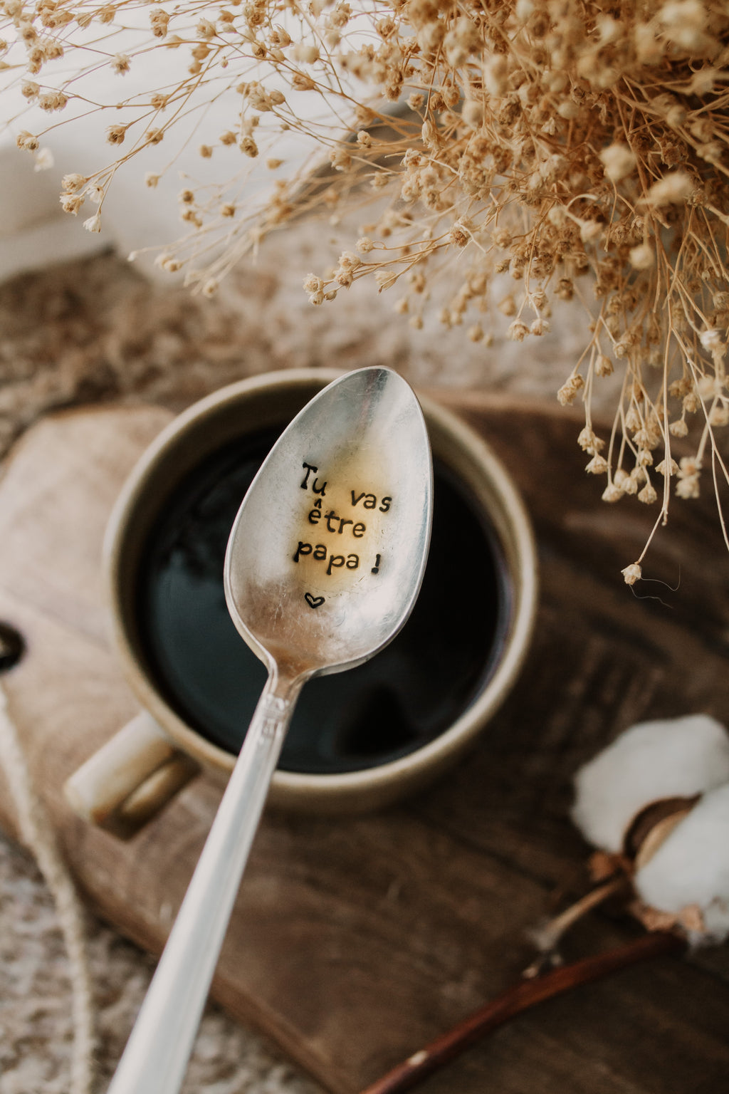 Cuillère "Tu vas être papa ! " - sous le sable design - grisbleu