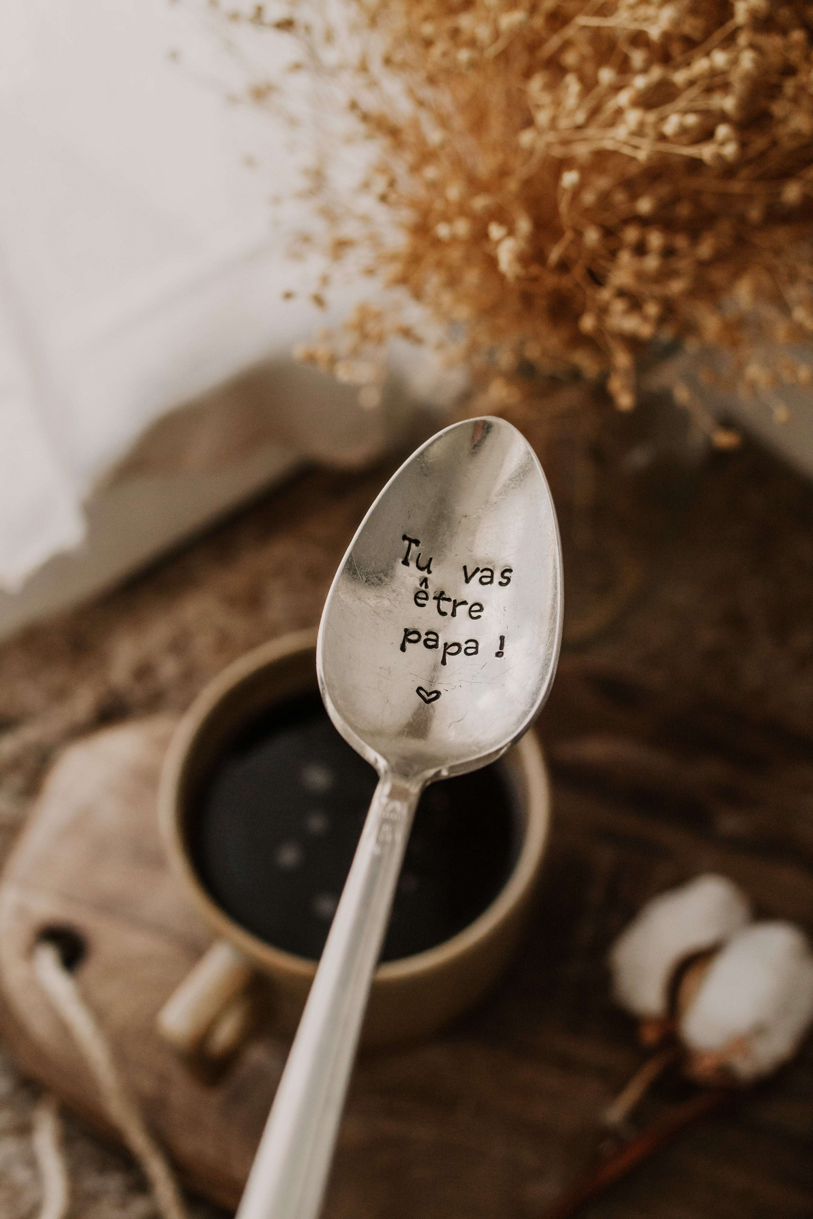 Cuillère "Tu vas être papa ! " - sous le sable design - grisbleu