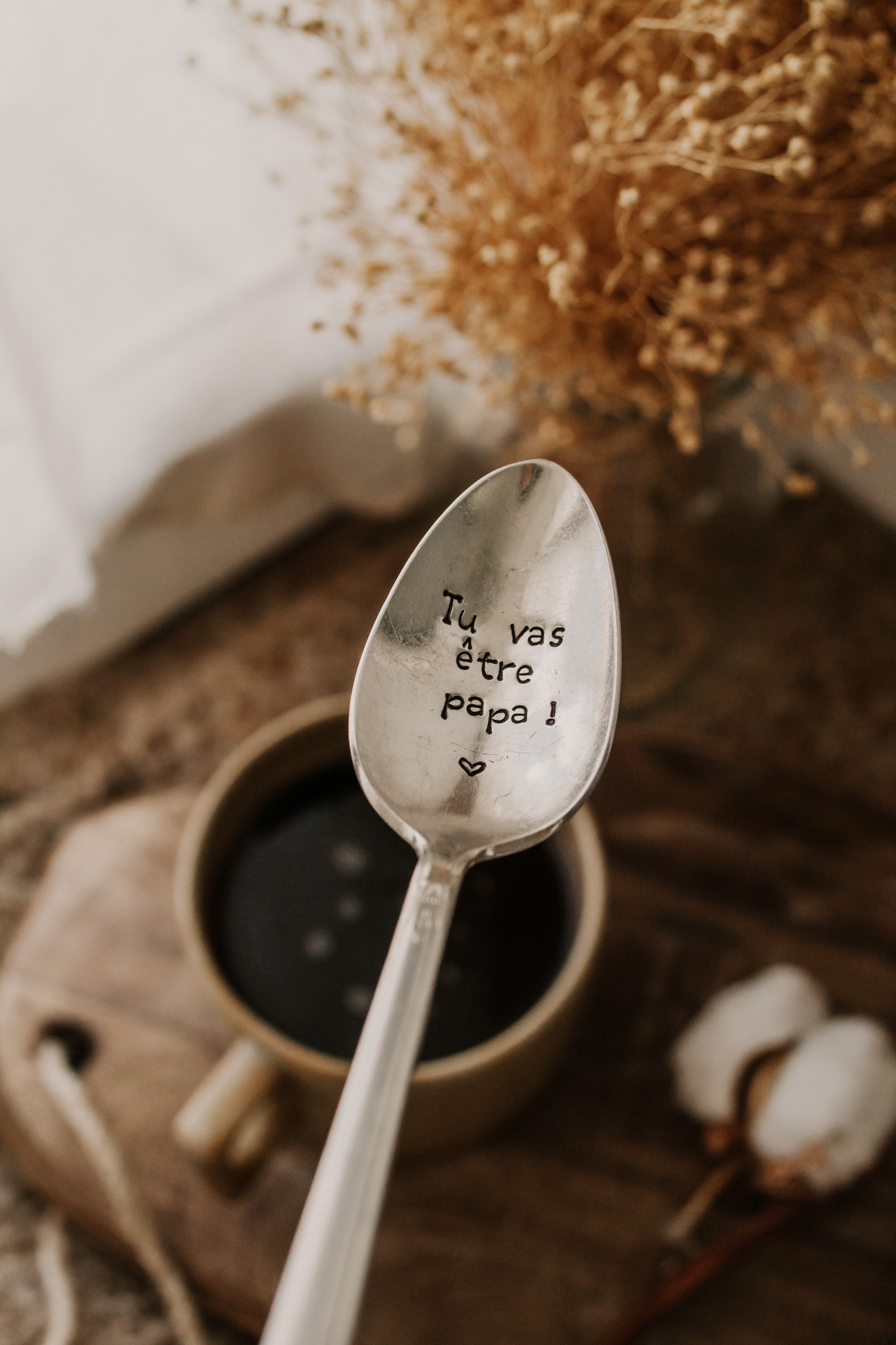 Cuillère "Tu vas être papa ! " - sous le sable design - grisbleu