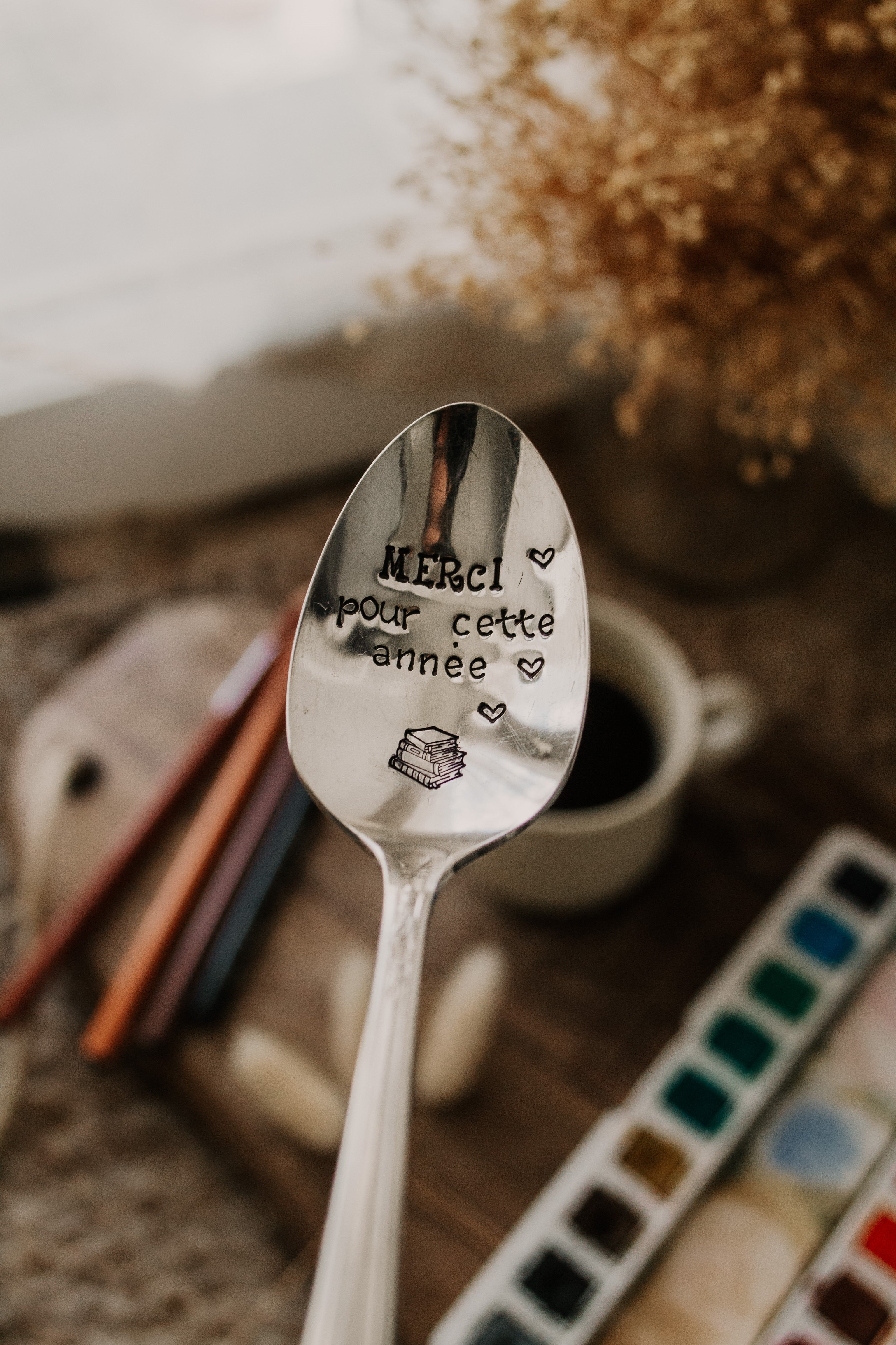 Cuillère "MERCI pour cette année" - sous le sable design - grisbleu