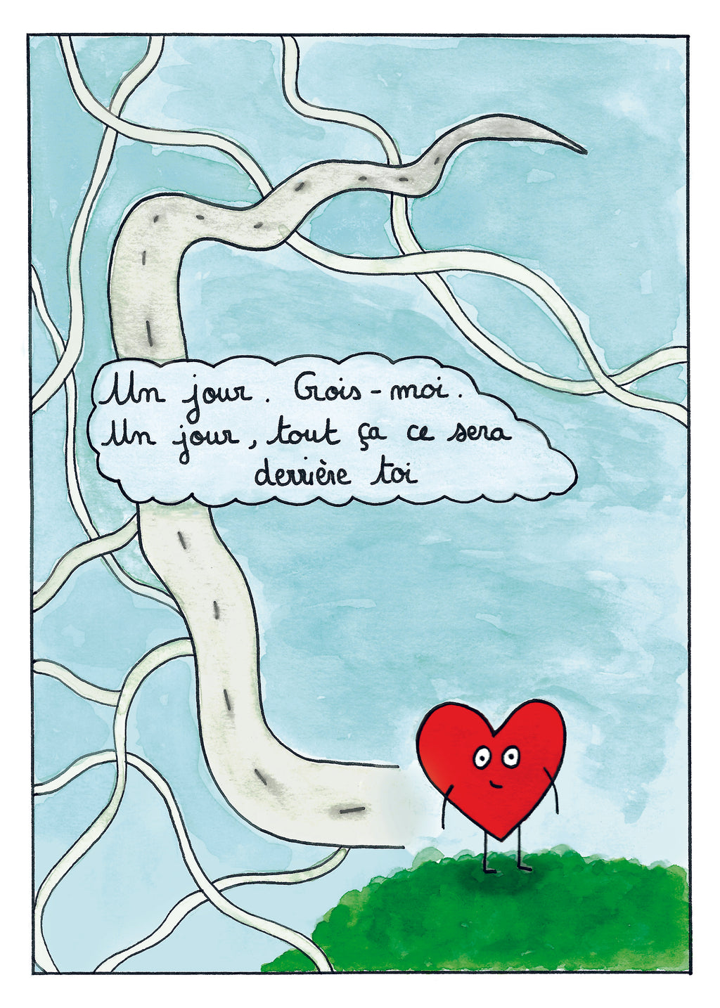 Illustration "Un jour" - sous le sable design - grisbleu