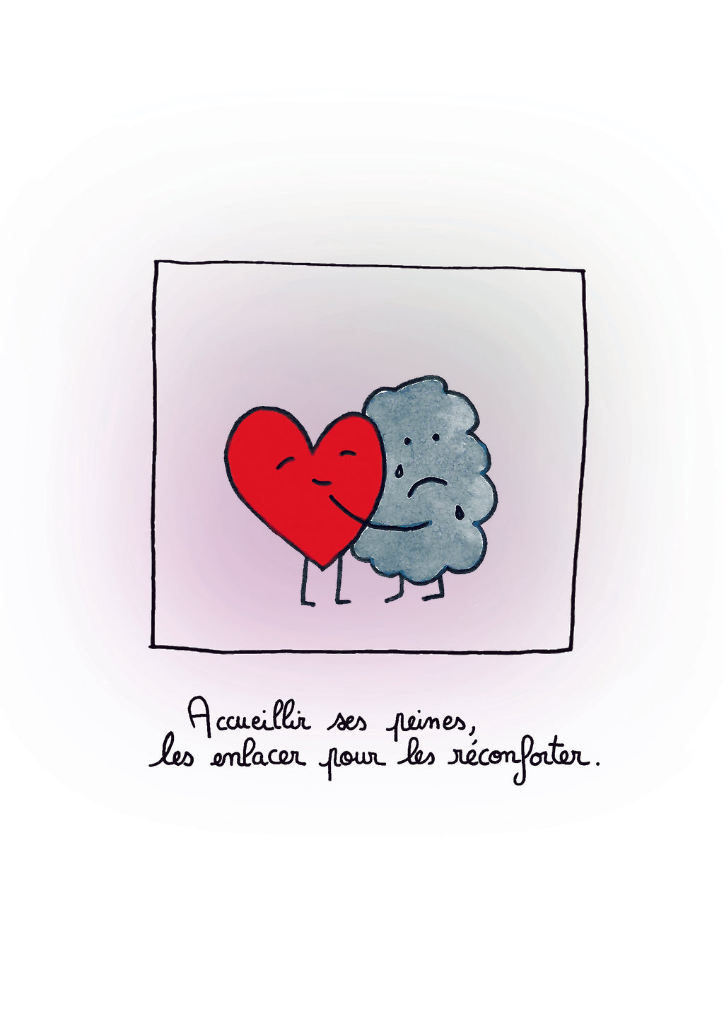 Illustration coeur qui enlace nuage triste - grisbleu