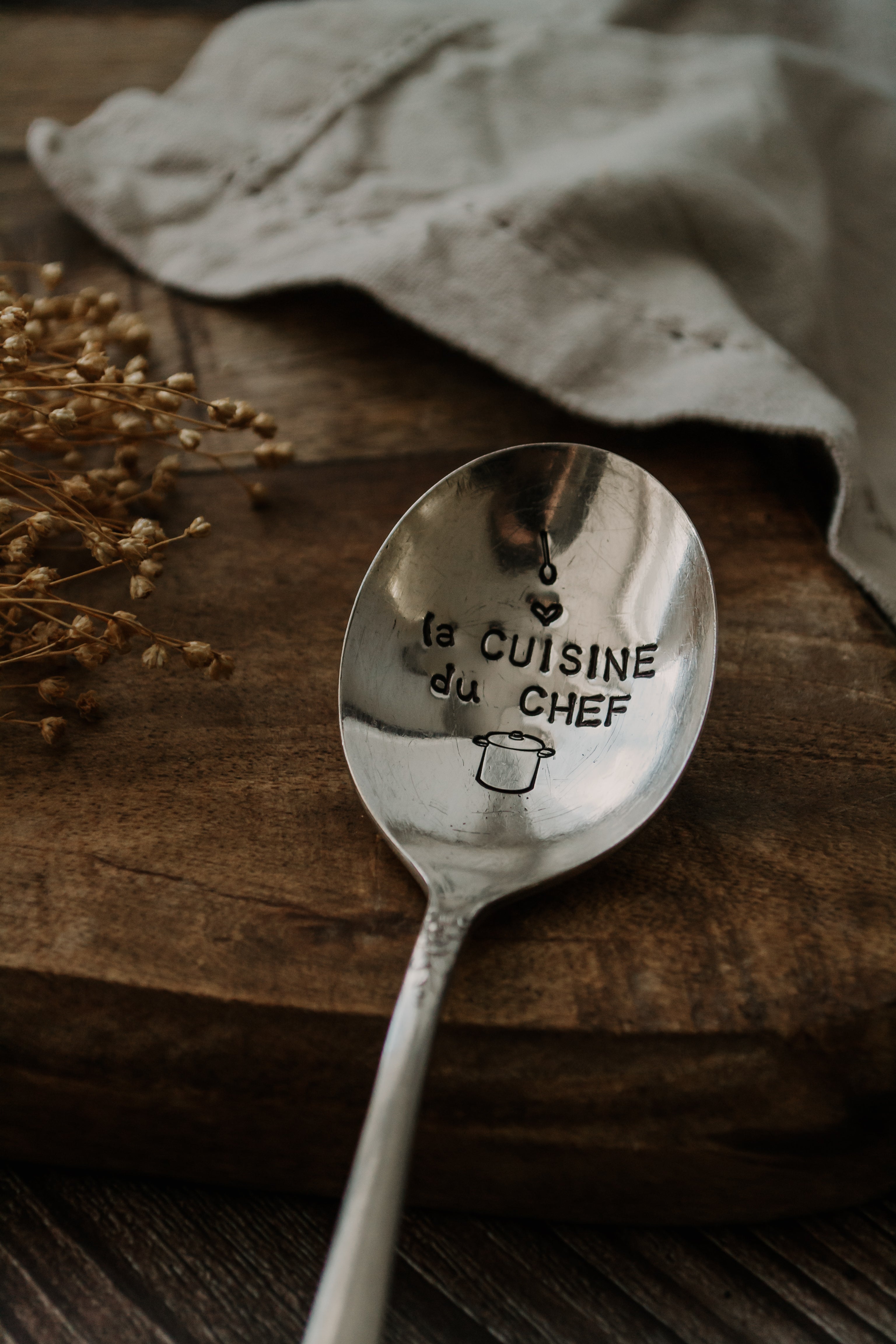 Cuillère atypique "la CUISINE du CHEF" - sous le sable design - grisbleu
