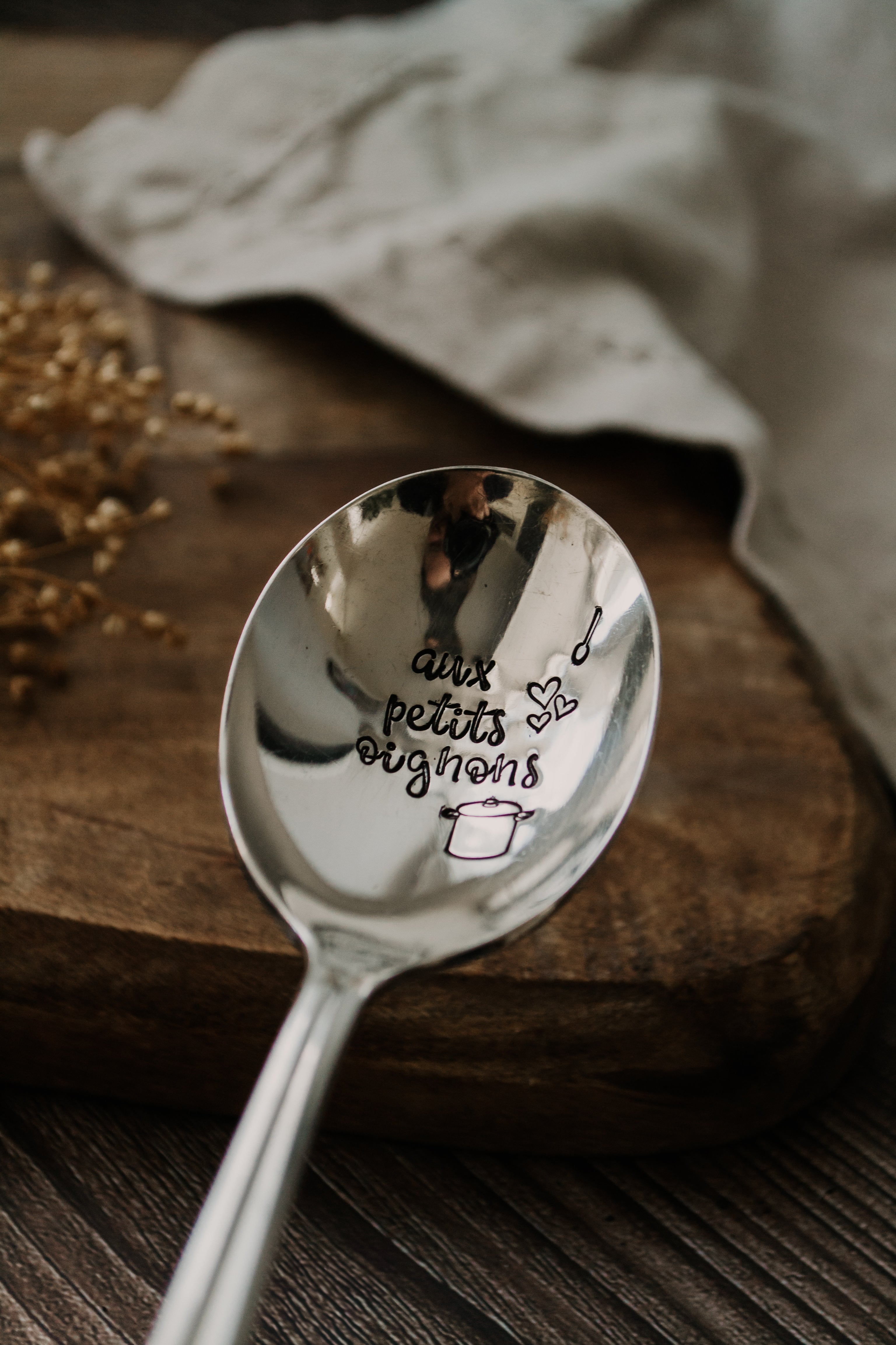 Cuillère atypique "aux petits oignons" - sous le sable design - grisbleu