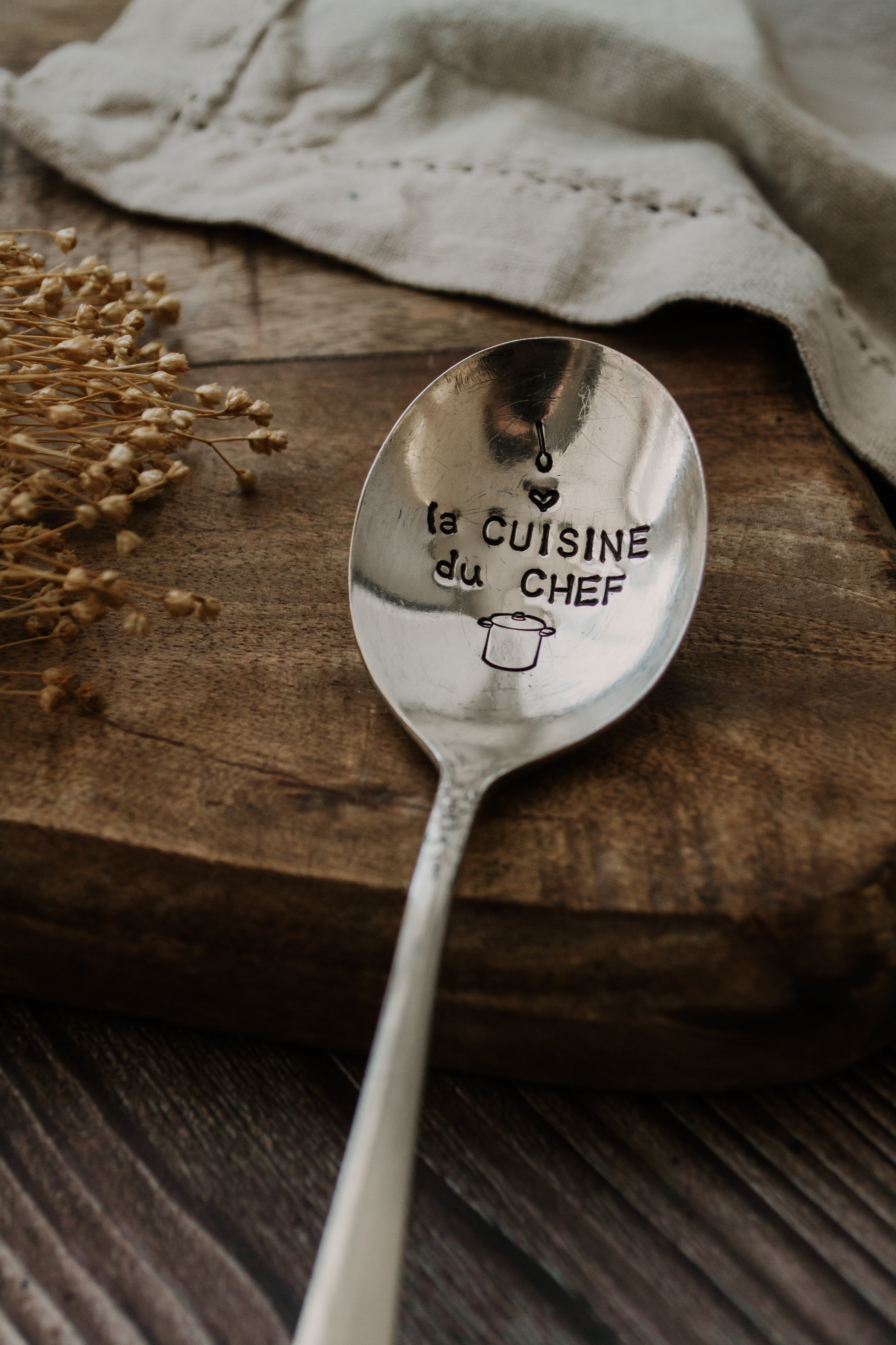 Cuillère atypique "la CUISINE du CHEF" - sous le sable design - grisbleu