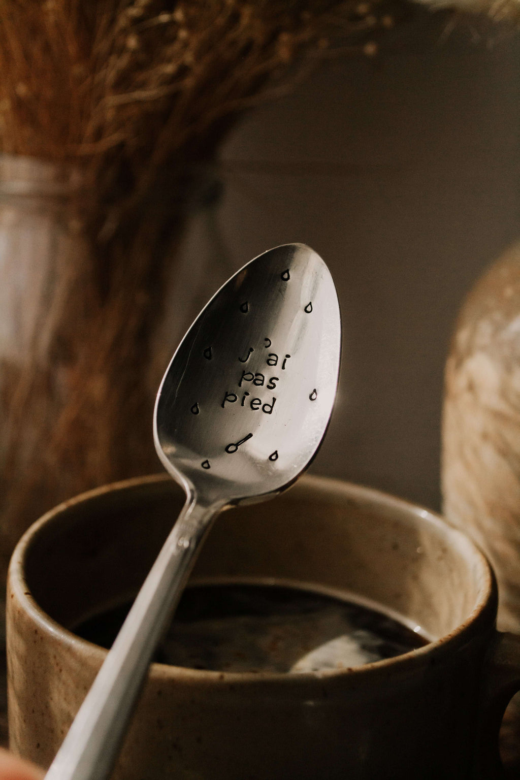 Cuillère "j'ai pas pied" - sous le sable design - grisbleu