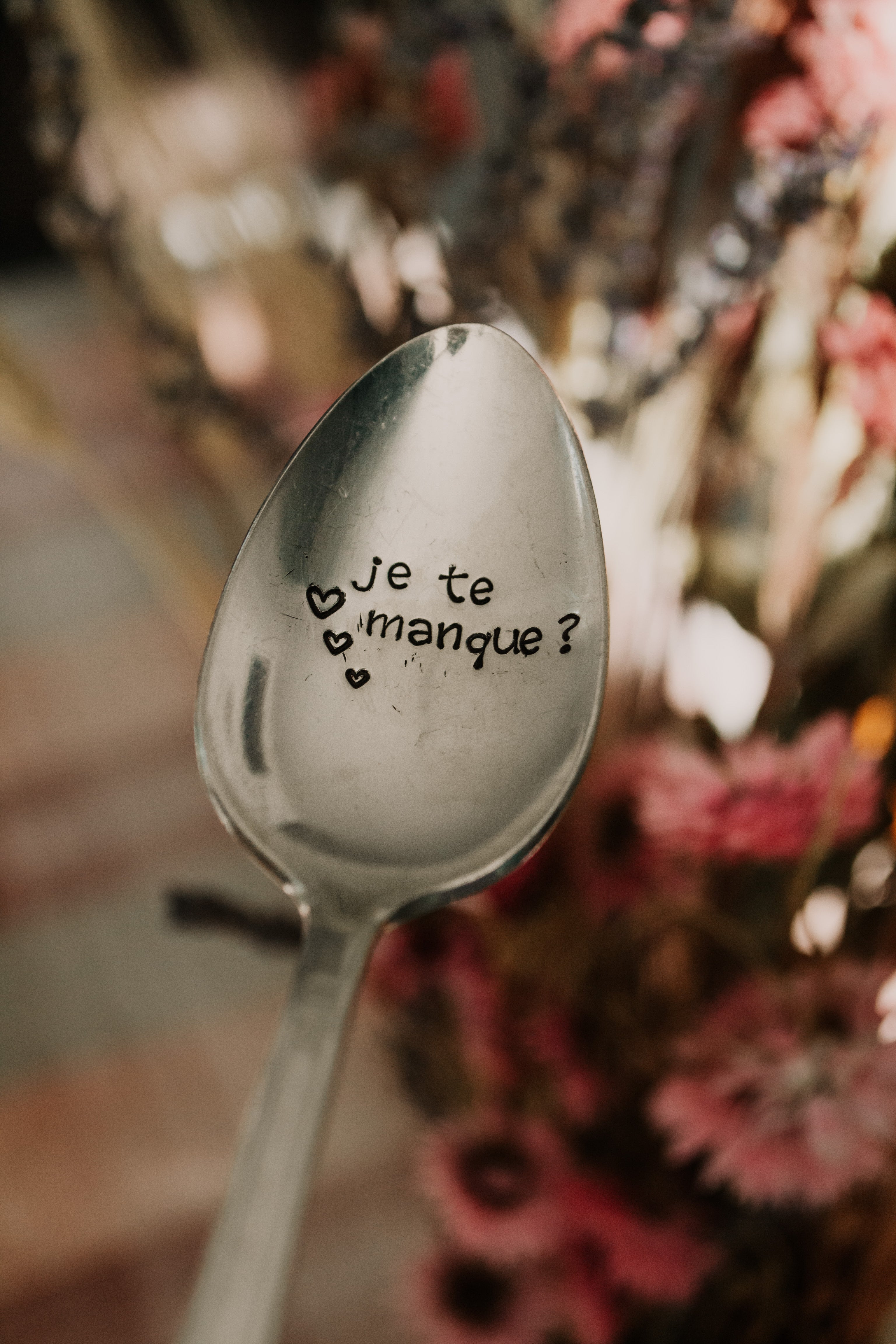 Cuillère "je te manque ?" - sous le sable design - grisbleu