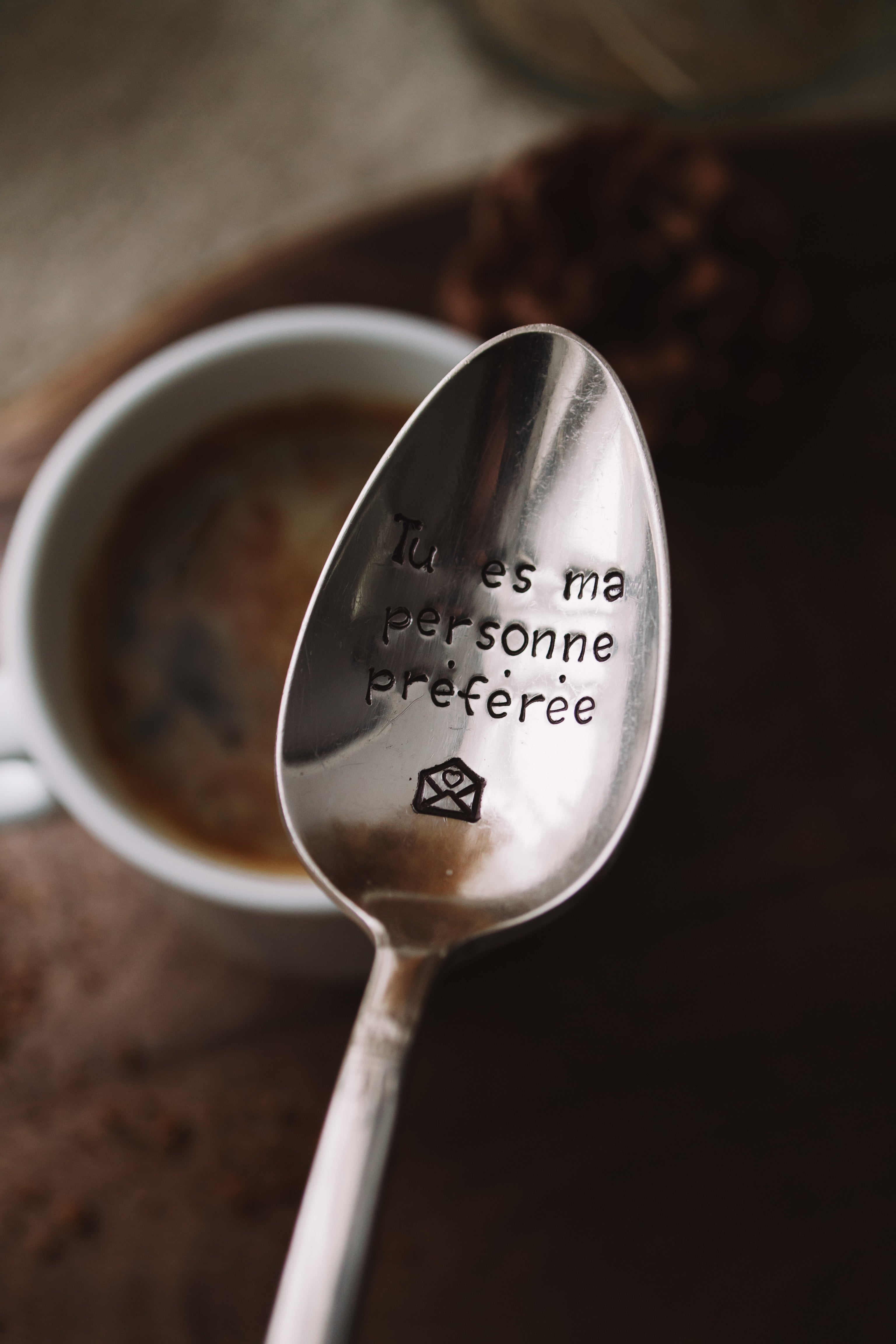 Cuillère "Tu es ma personne préférée" - sous le sable design - grisbleu