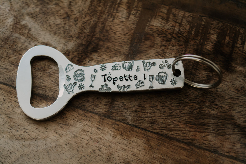 Décapsuleur "Tôpette !" - sous le sable design - grisbleu