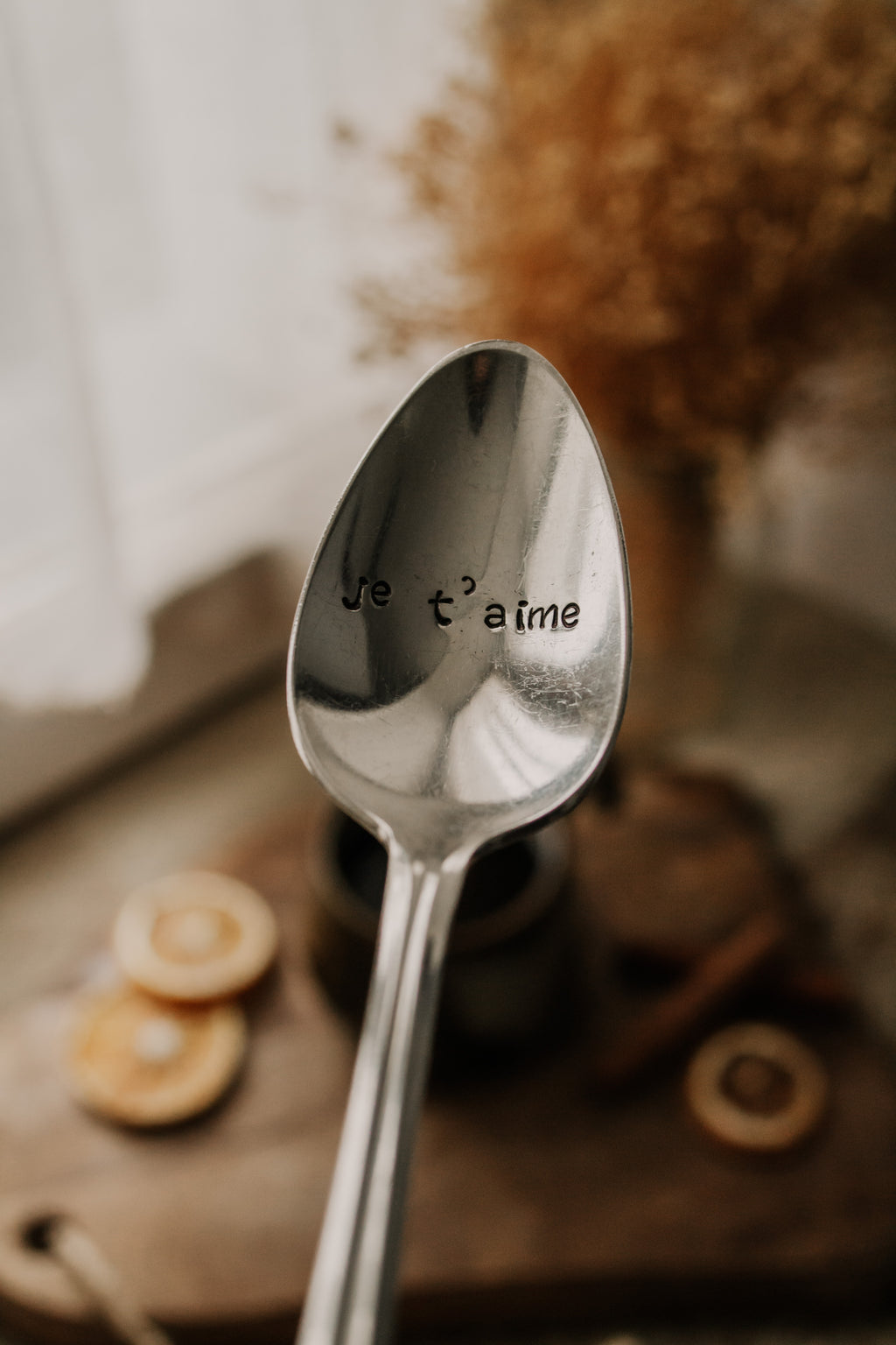 Cuillère "je t'aime" - sous le sable design - grisbleu