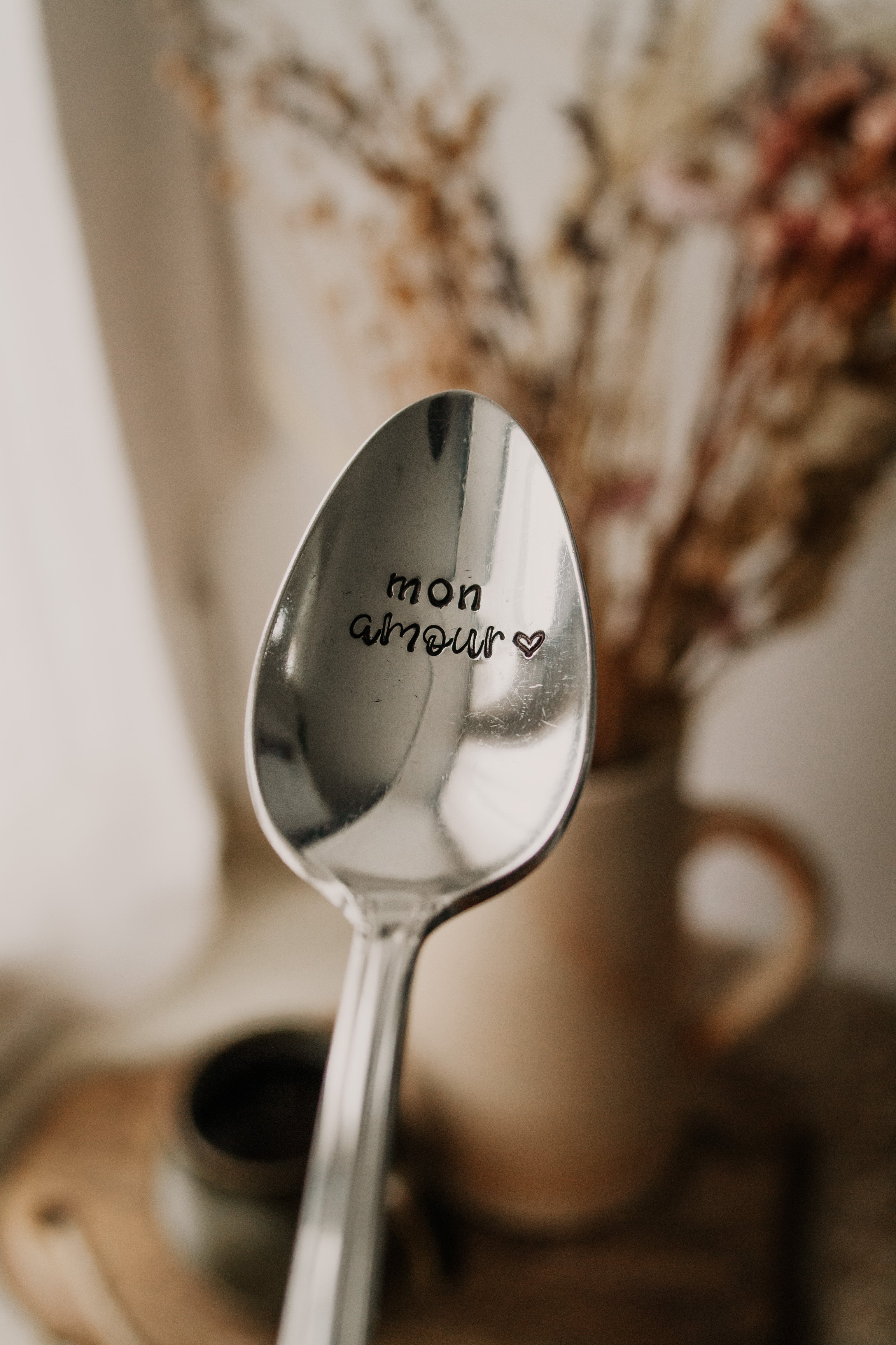 Cuillère "mon amour" - sous le sable design - grisbleu