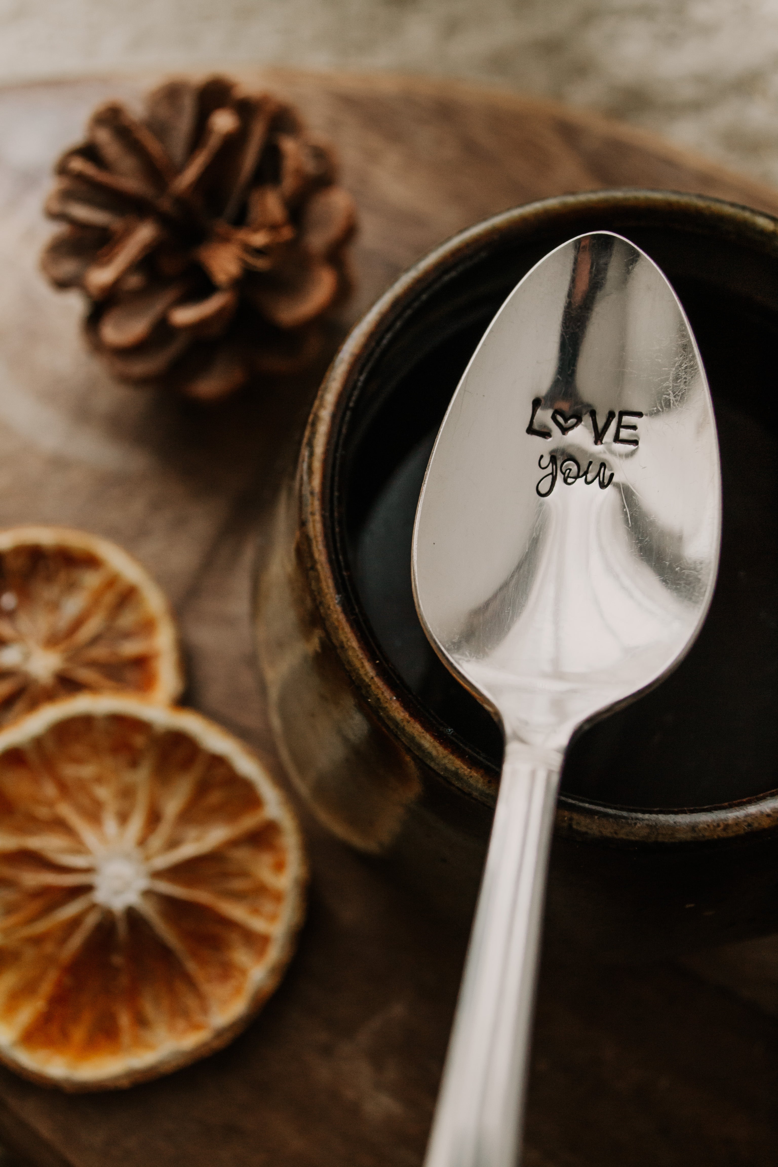 Cuillère "LOVE you" - sous le sable design - grisbleu