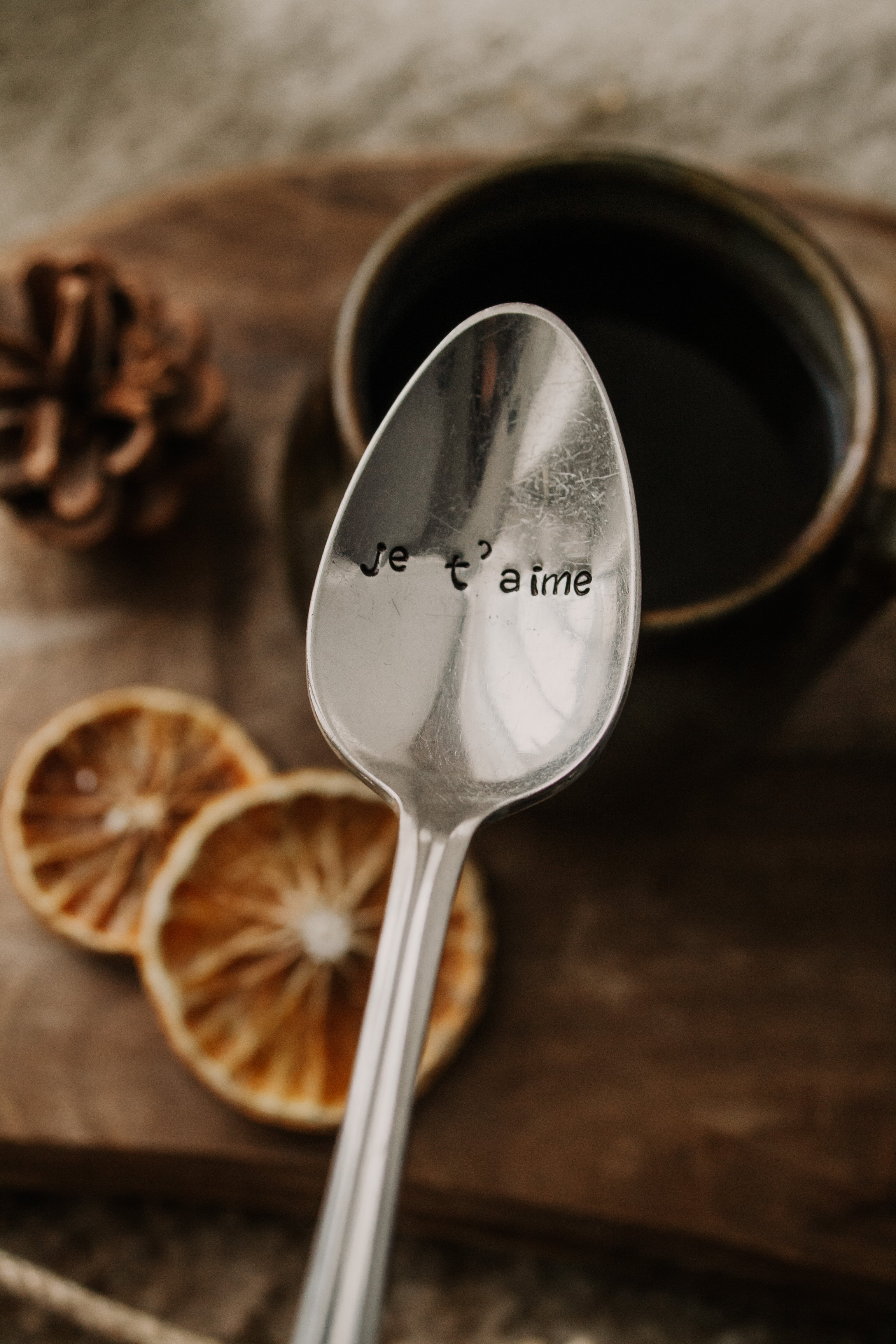 Cuillère "je t'aime" - sous le sable design - grisbleu