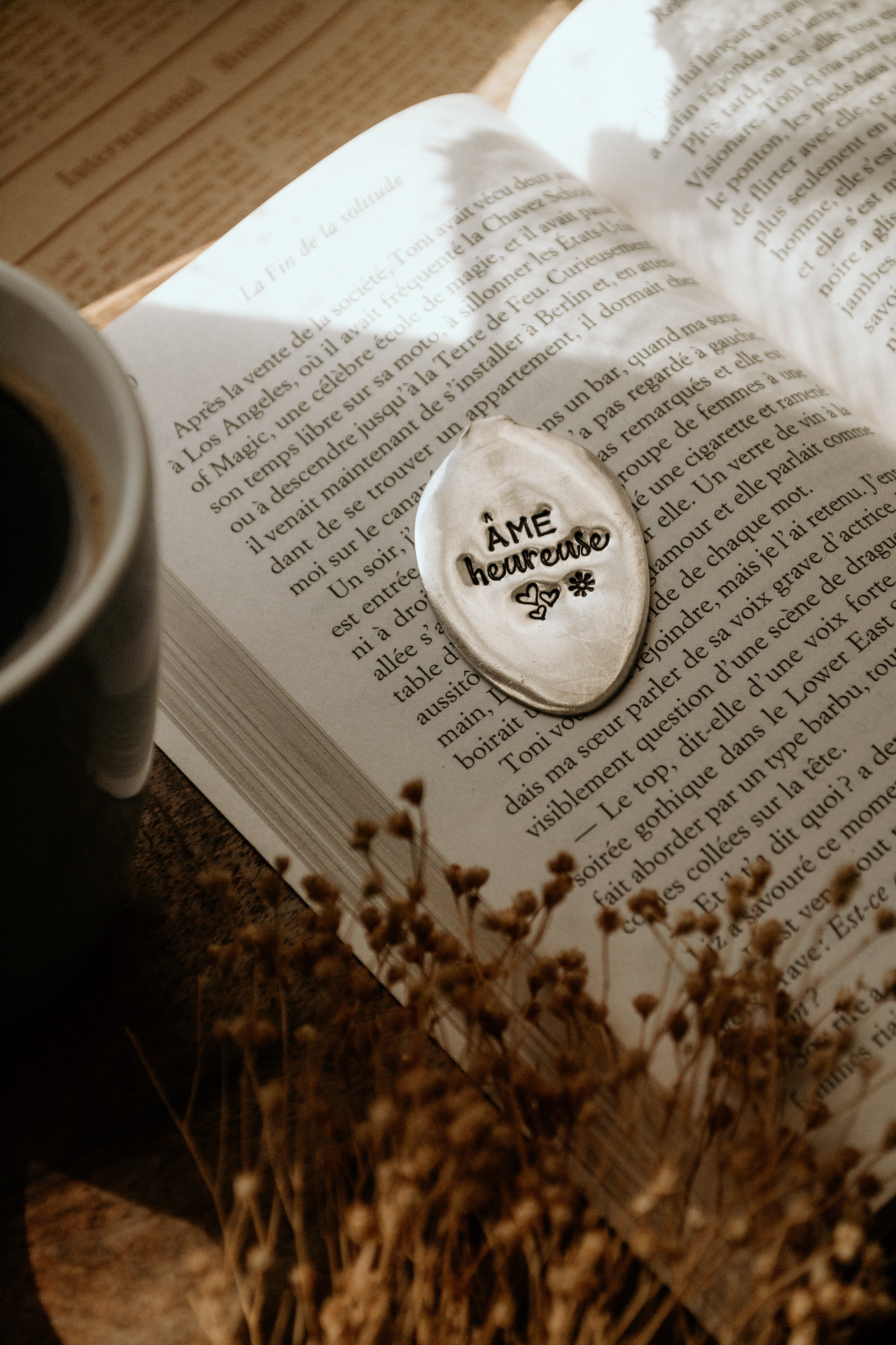 Douce pensée "ÂME heureuse" - sous le sable design - grisbleu