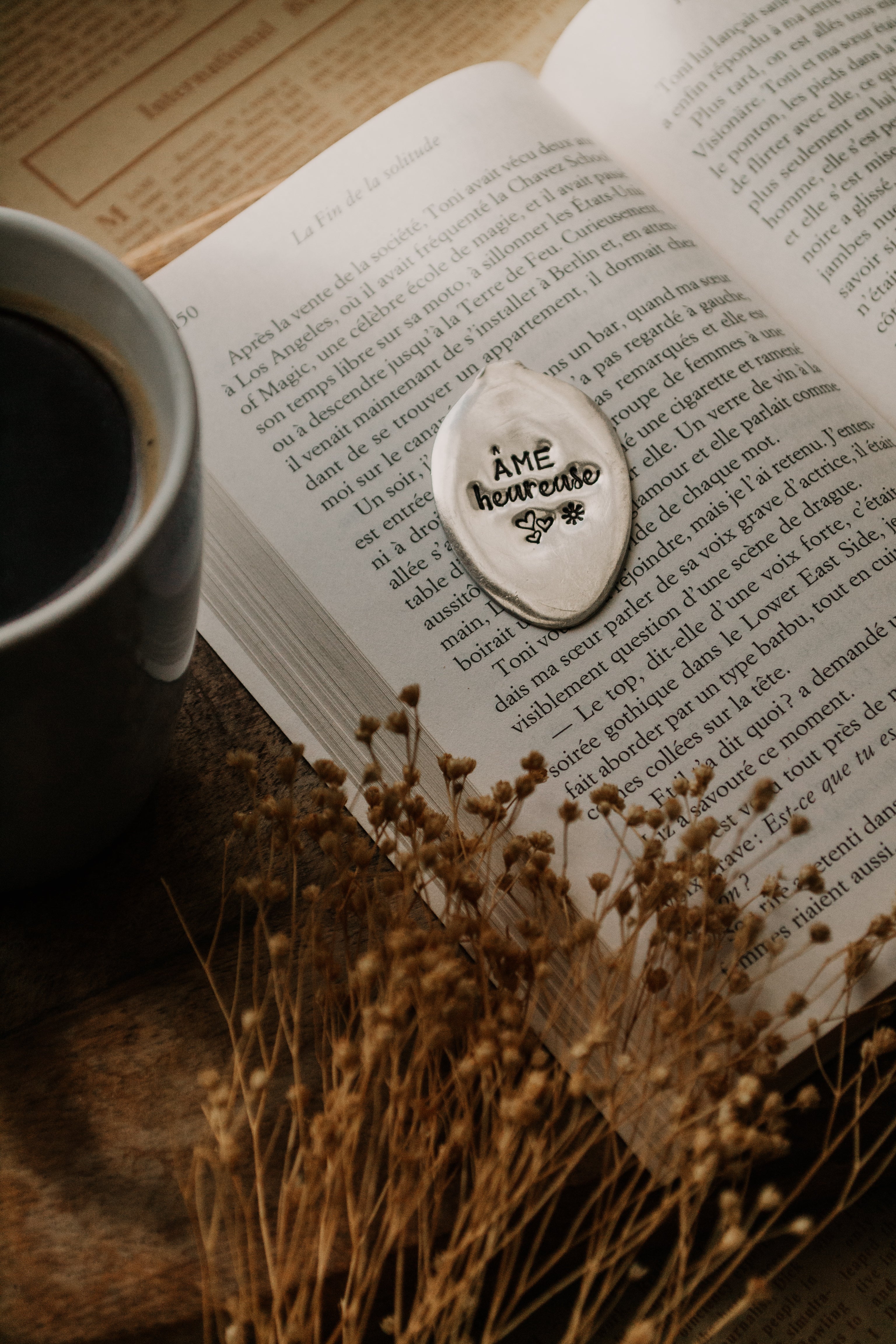 Douce pensée "ÂME heureuse" - sous le sable design - grisbleu