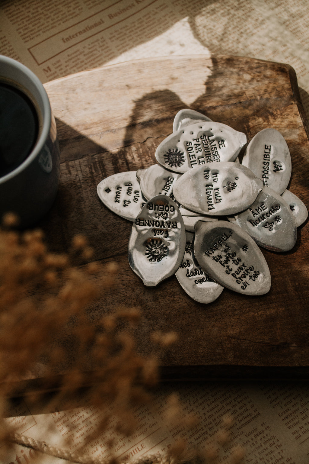 Douce pensée "LIBRE comme L'OCEAN" - sous le sable design - grisbleu