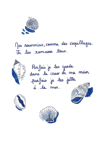 Illustration "Mes souvenirs, comme des coquillages" - Grisbleu - sous le sable design - grisbleu