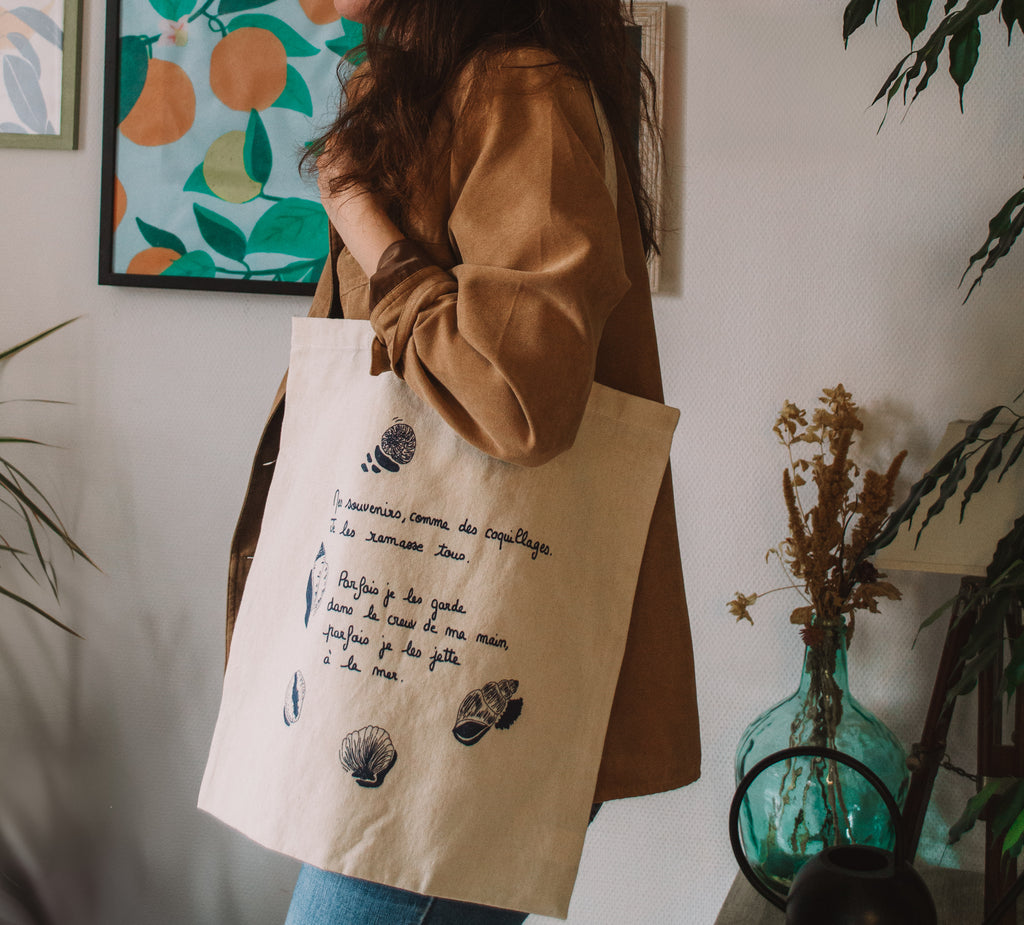 Tote bag "mes souvenirs comme des coquillages"