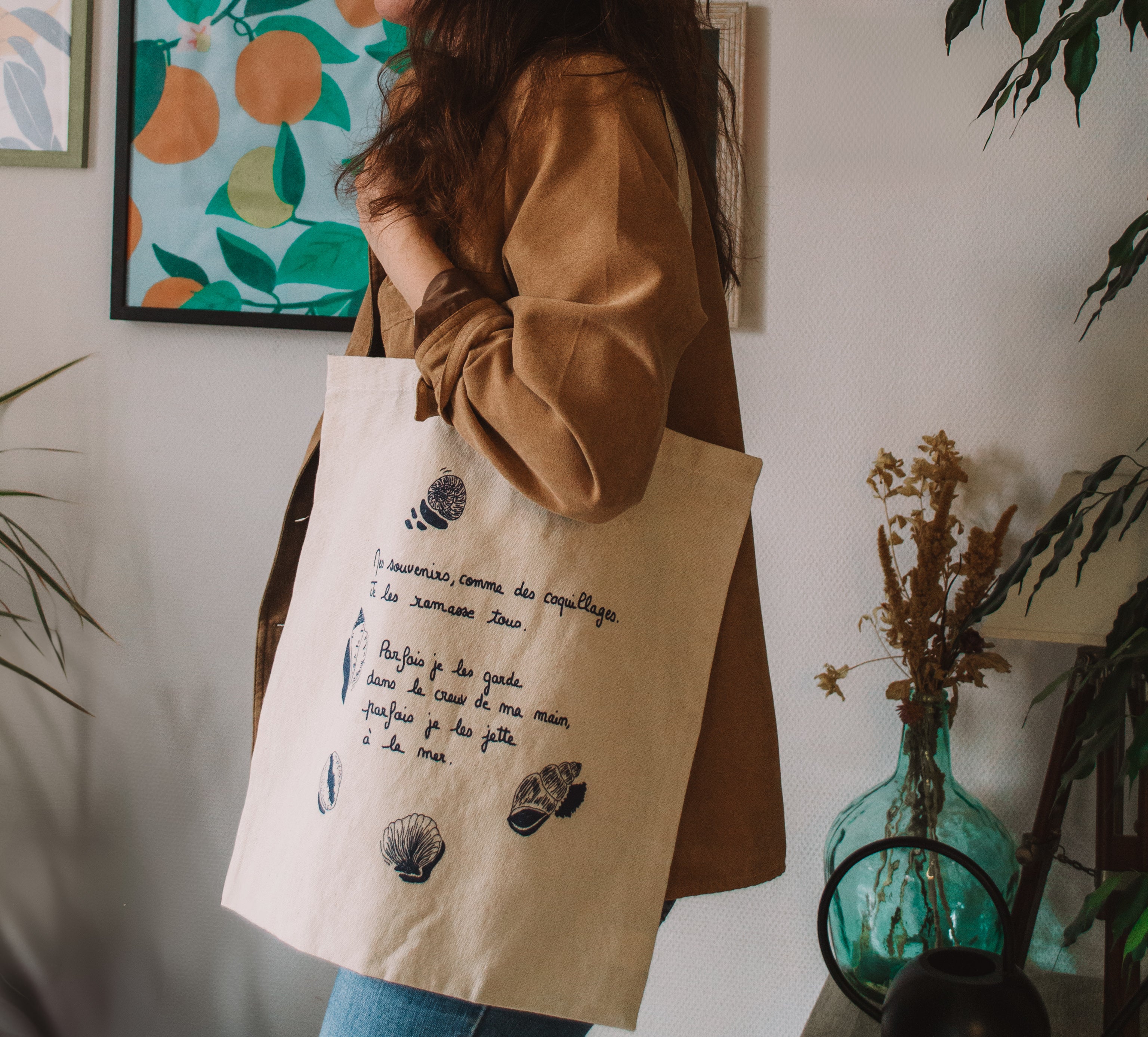 Tote bag "mes souvenirs comme des coquillages"