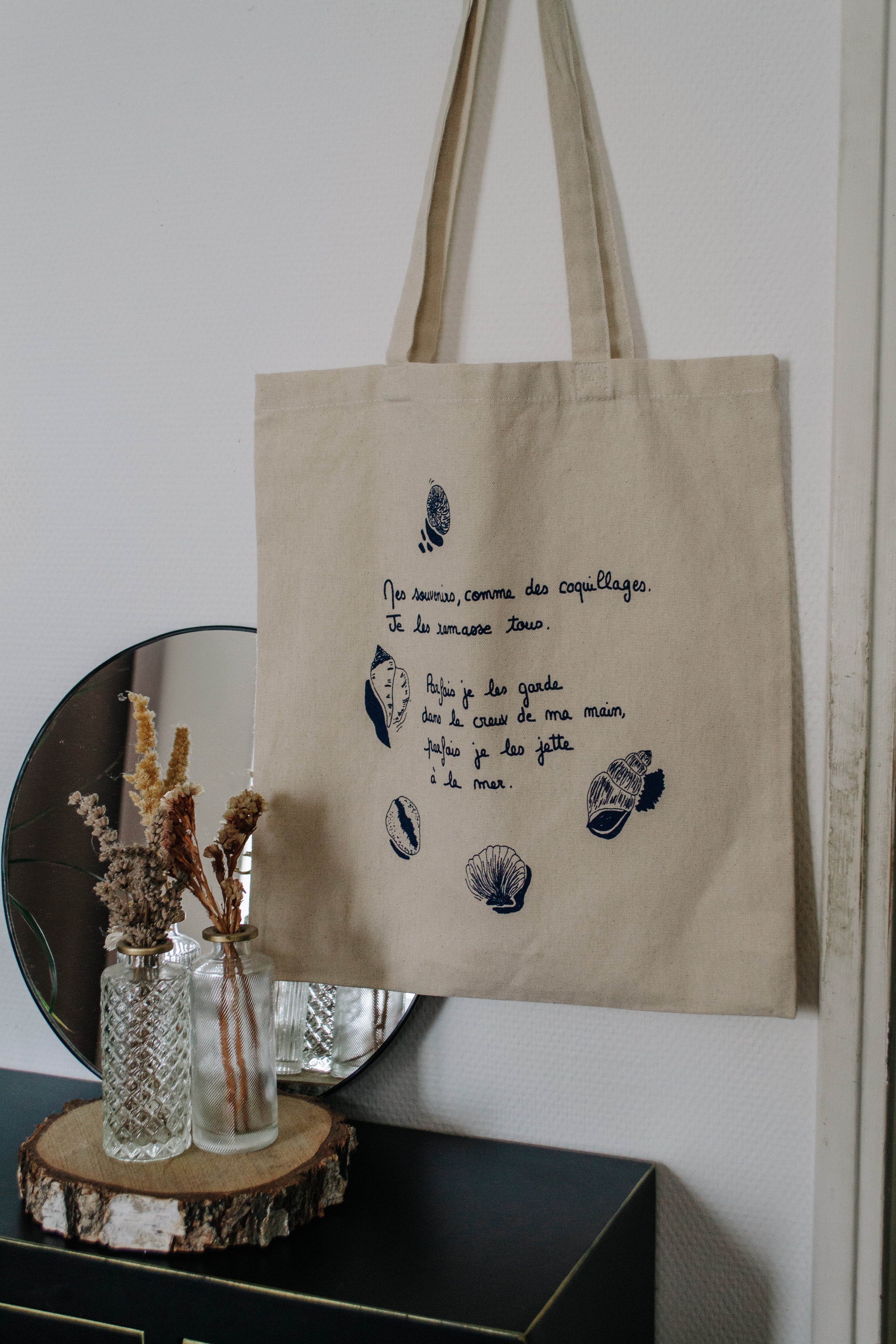 Tote bag "mes souvenirs comme des coquillages"