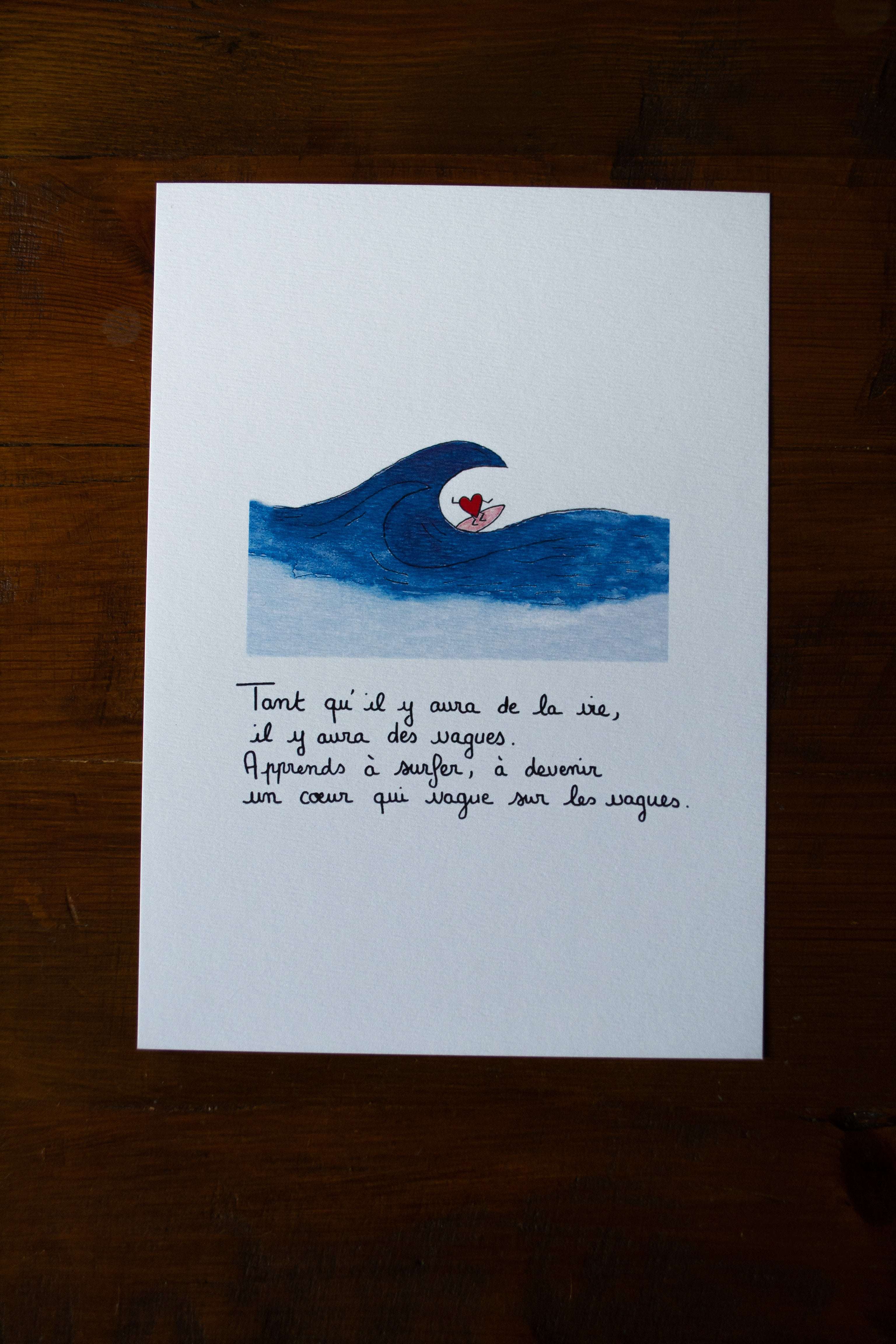 Print coeur surf vague 