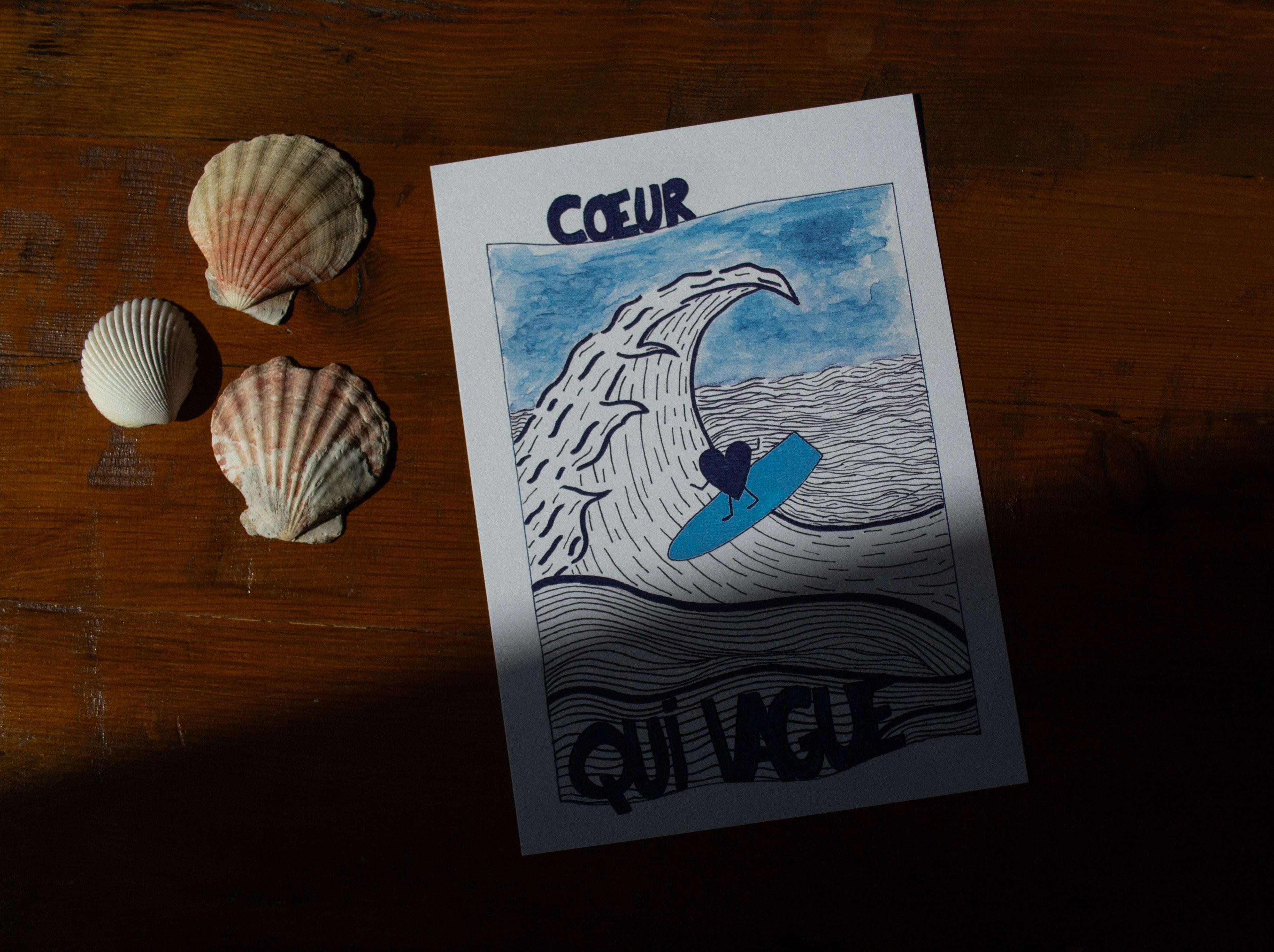 Illustration "COEUR QUI VAGUE" - sous le sable design - grisbleu