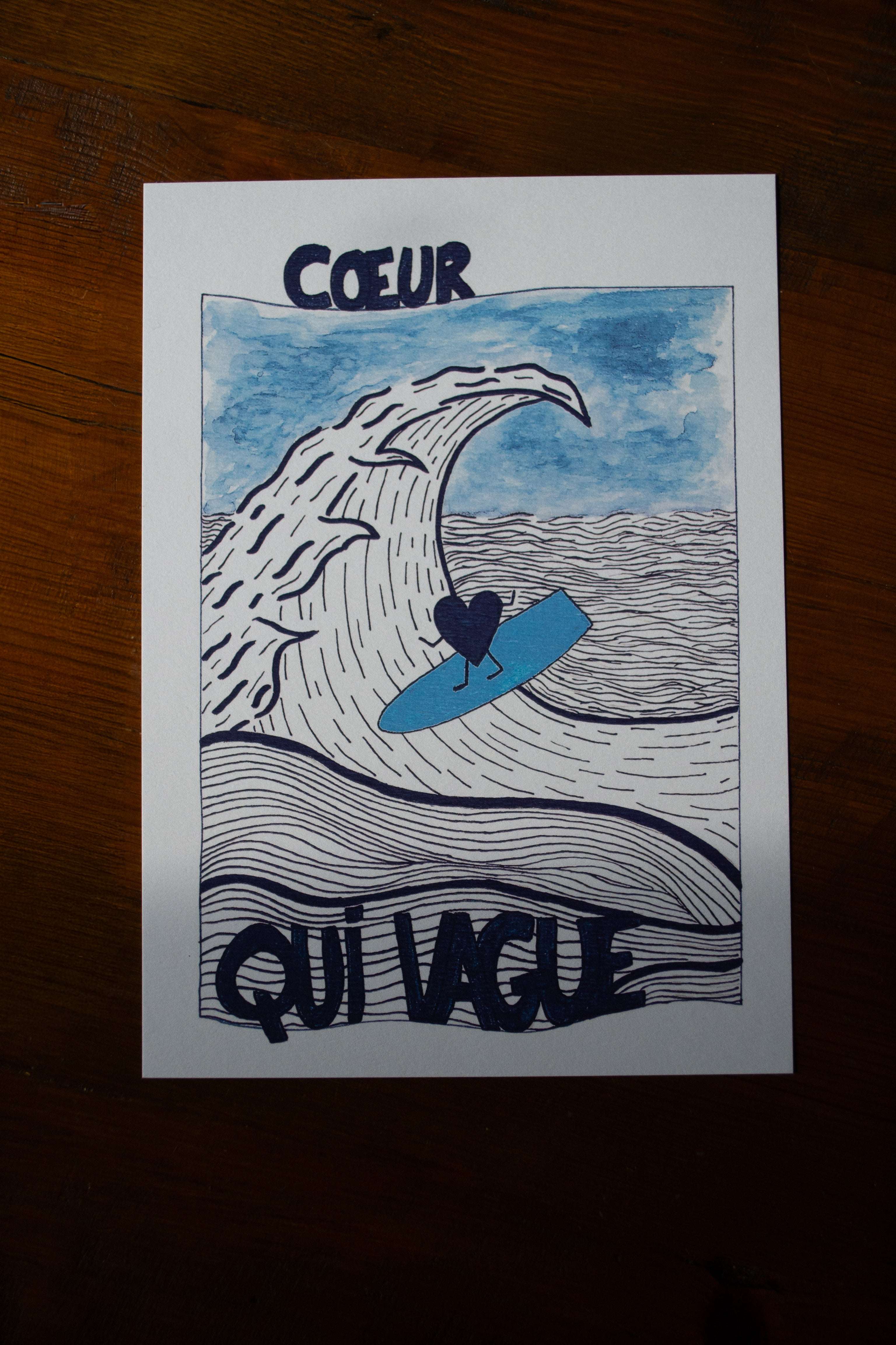 Illustration "COEUR QUI VAGUE" - sous le sable design - grisbleu