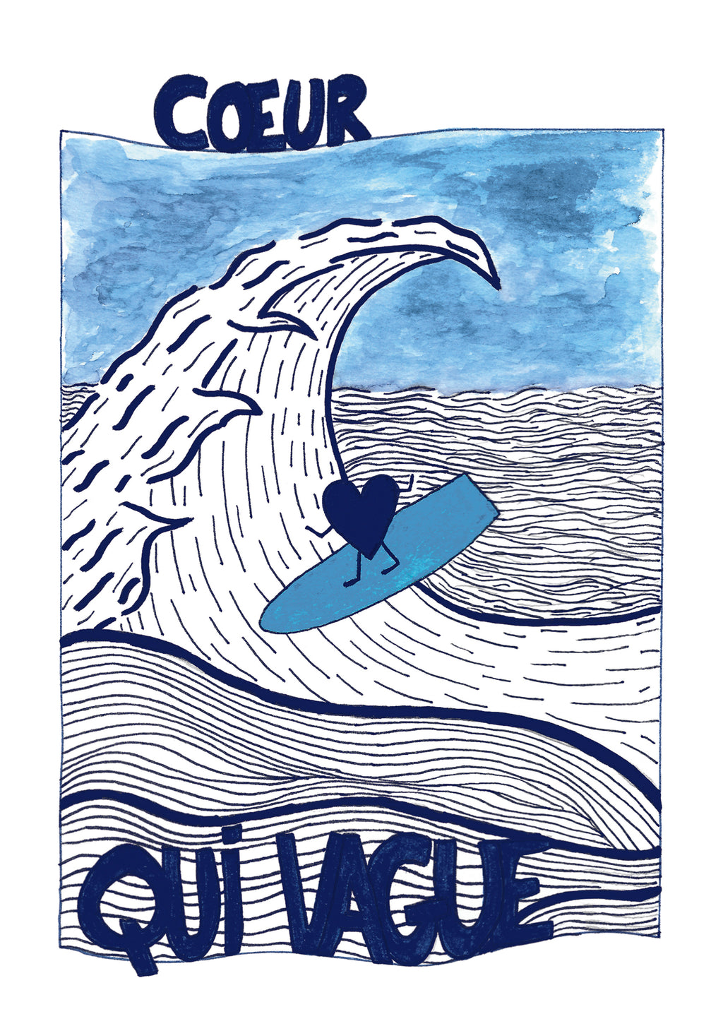 Illustration "COEUR QUI VAGUE" - sous le sable design - grisbleu