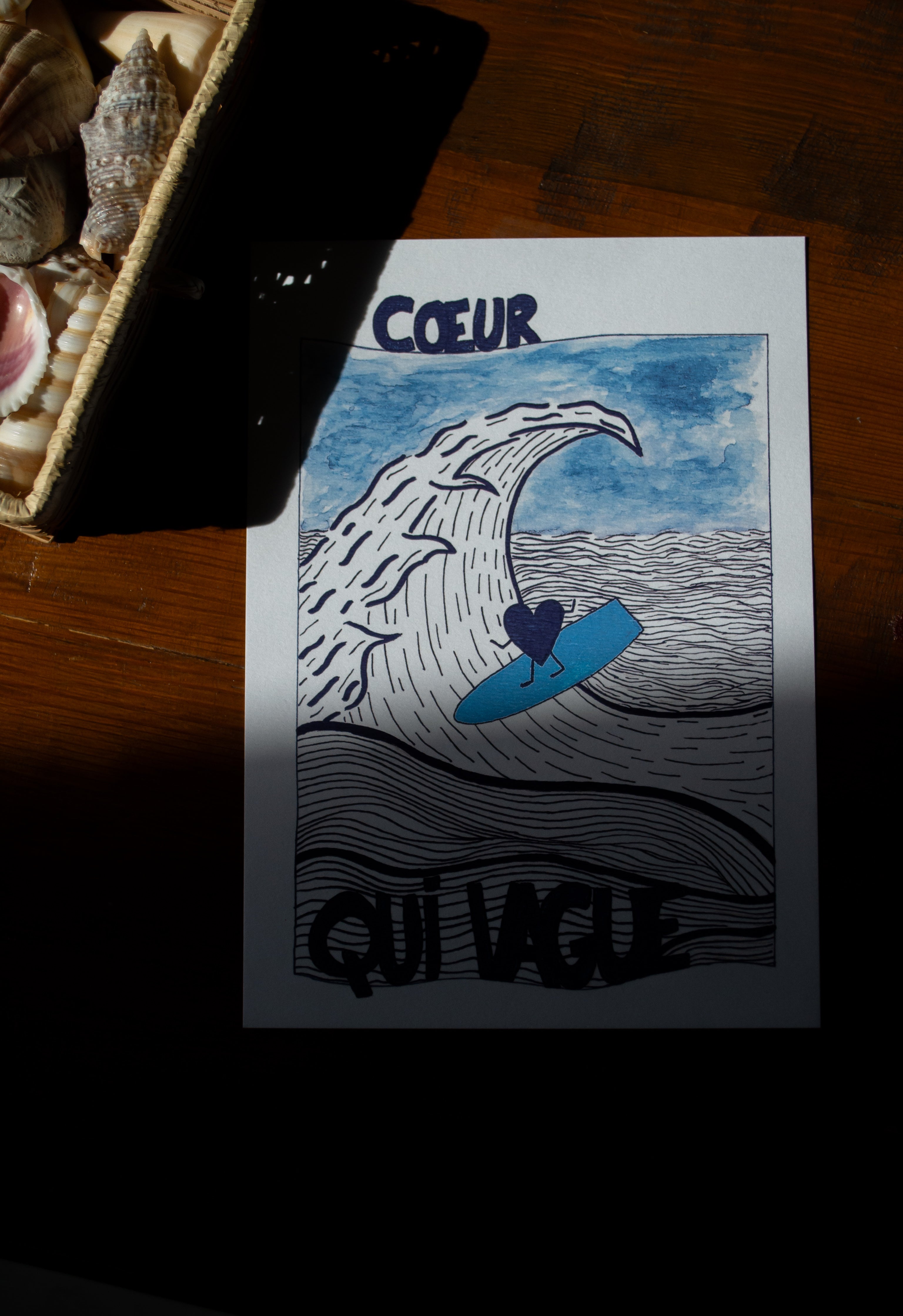 Coeur surfe vague de la vie format A5