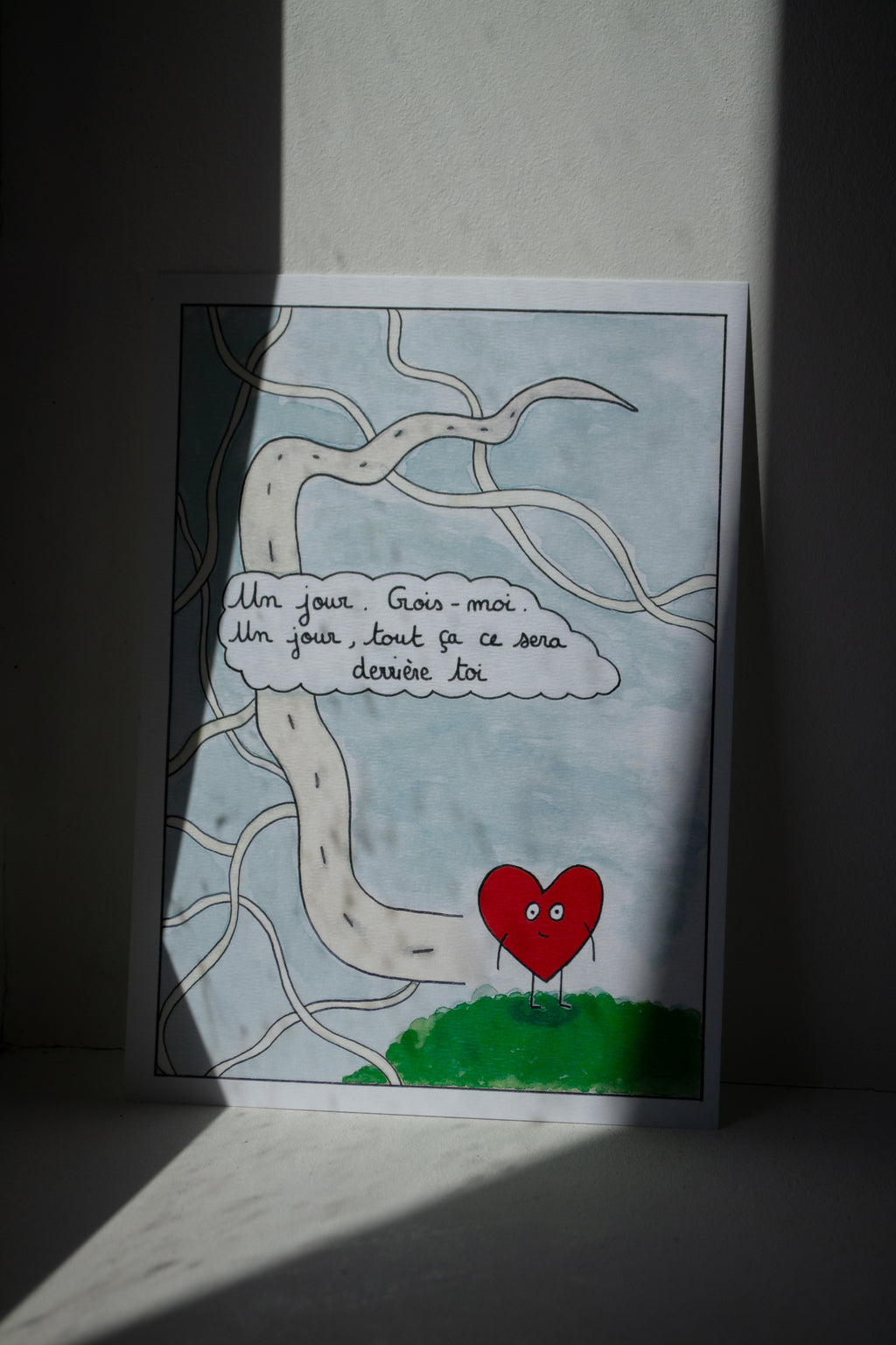 Illustration "Un jour" - sous le sable design - grisbleu