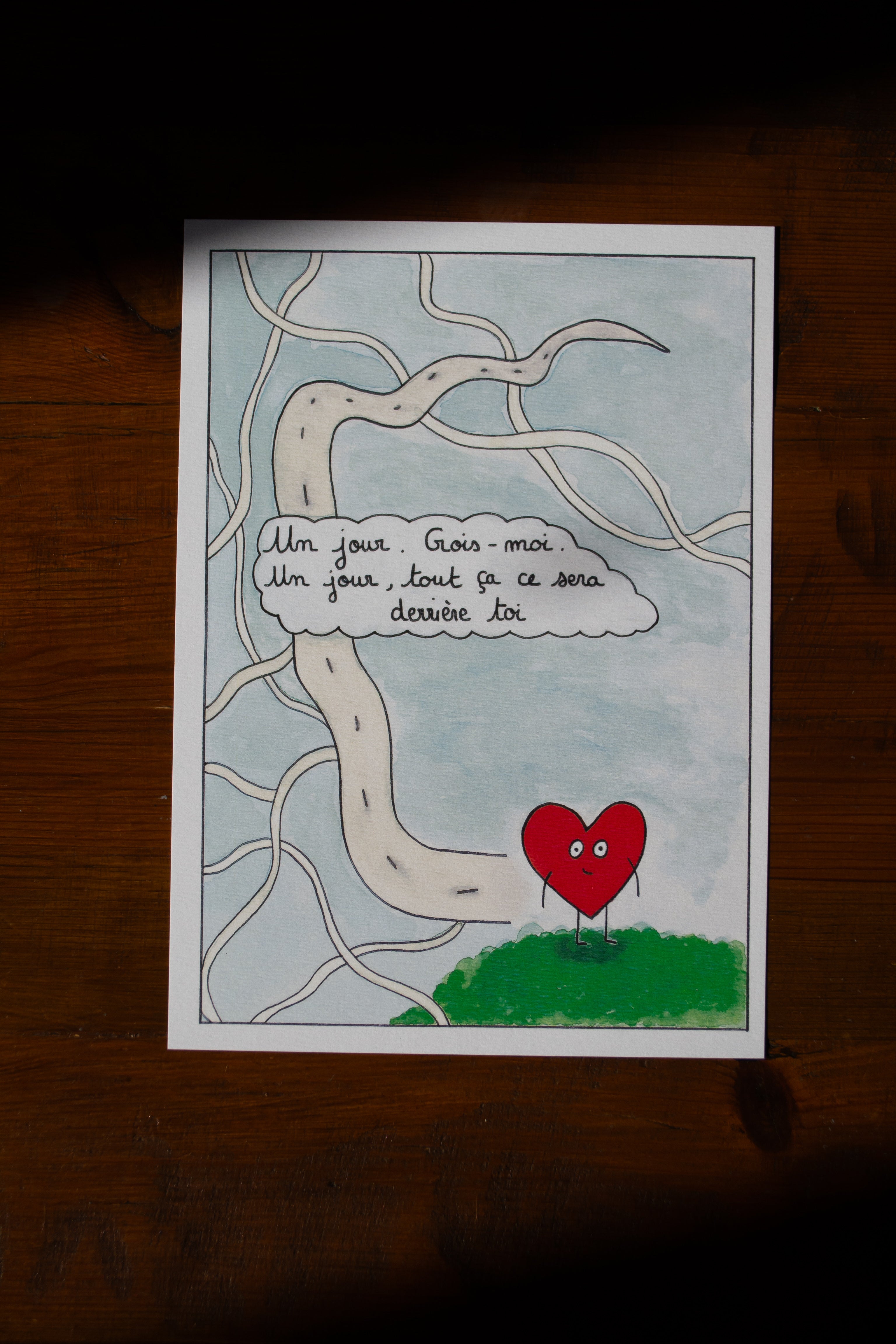 Illustration "Un jour" - sous le sable design - grisbleu