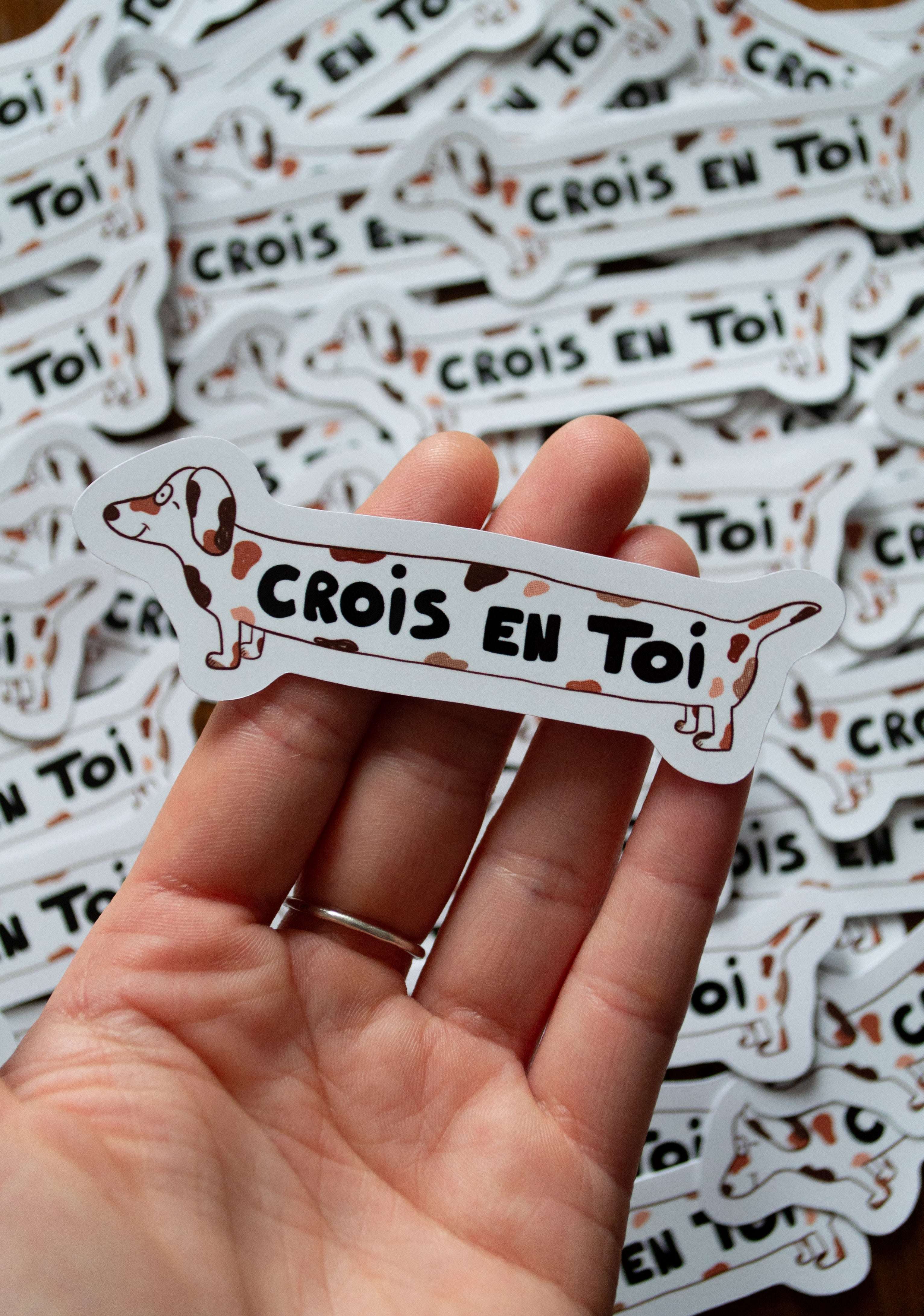 Stickers toutou "crois en toi" - sous le sable design - grisbleu