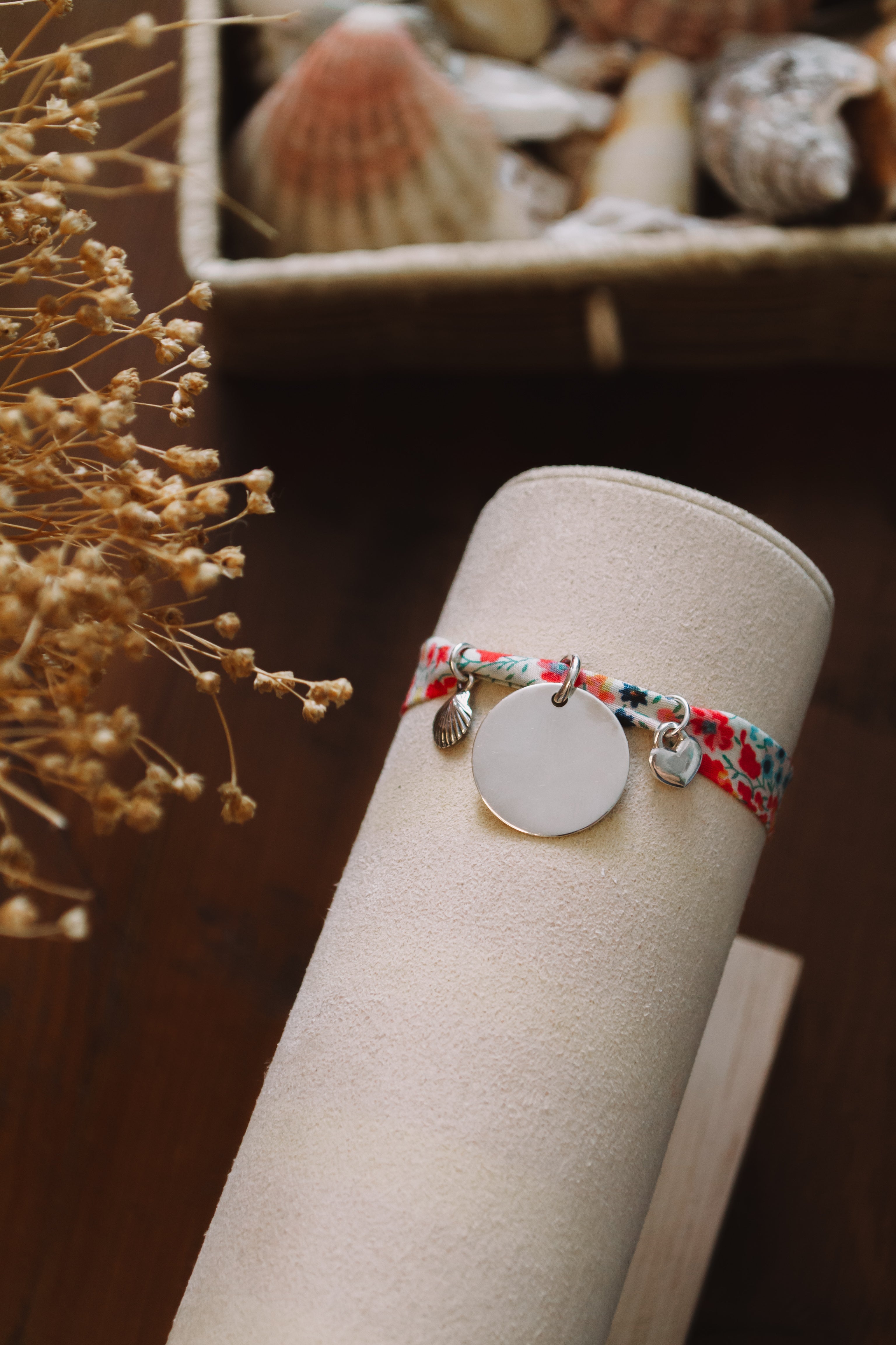 Bracelet "Au Creux du Cœur" - sous le sable design - grisbleu