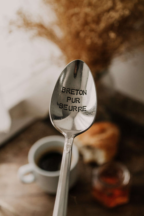 Cuillère "BRETON PUR BEURRE" - sous le sable design - grisbleu