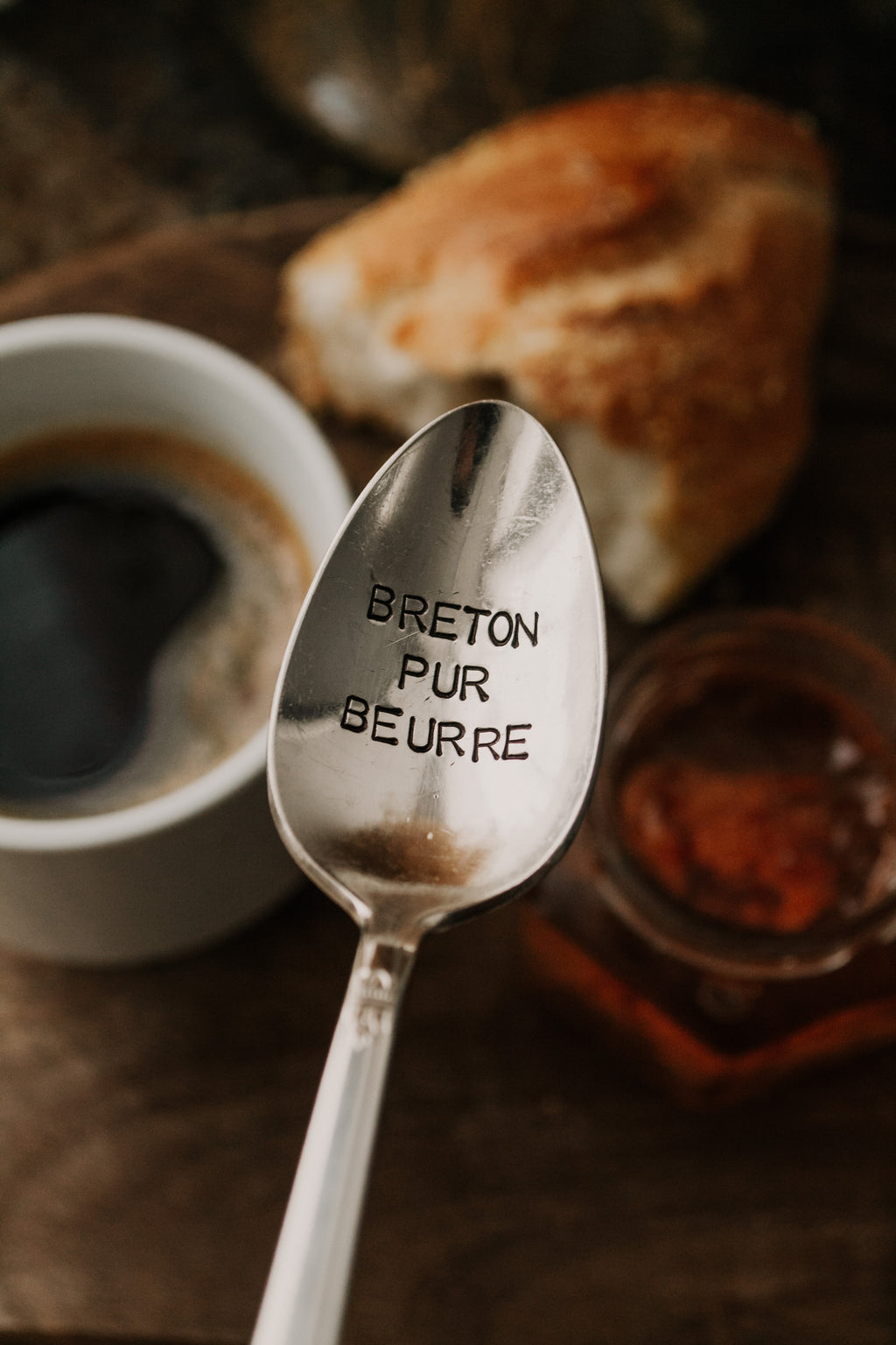 Cuillère "BRETON PUR BEURRE" - sous le sable design - grisbleu