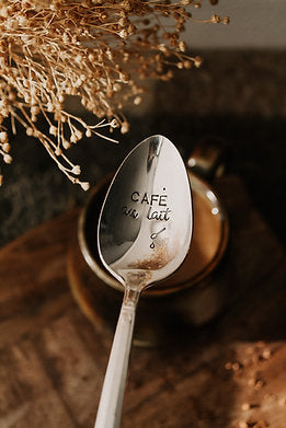 Cuillère "CAFE au lait" - sous le sable design - grisbleu