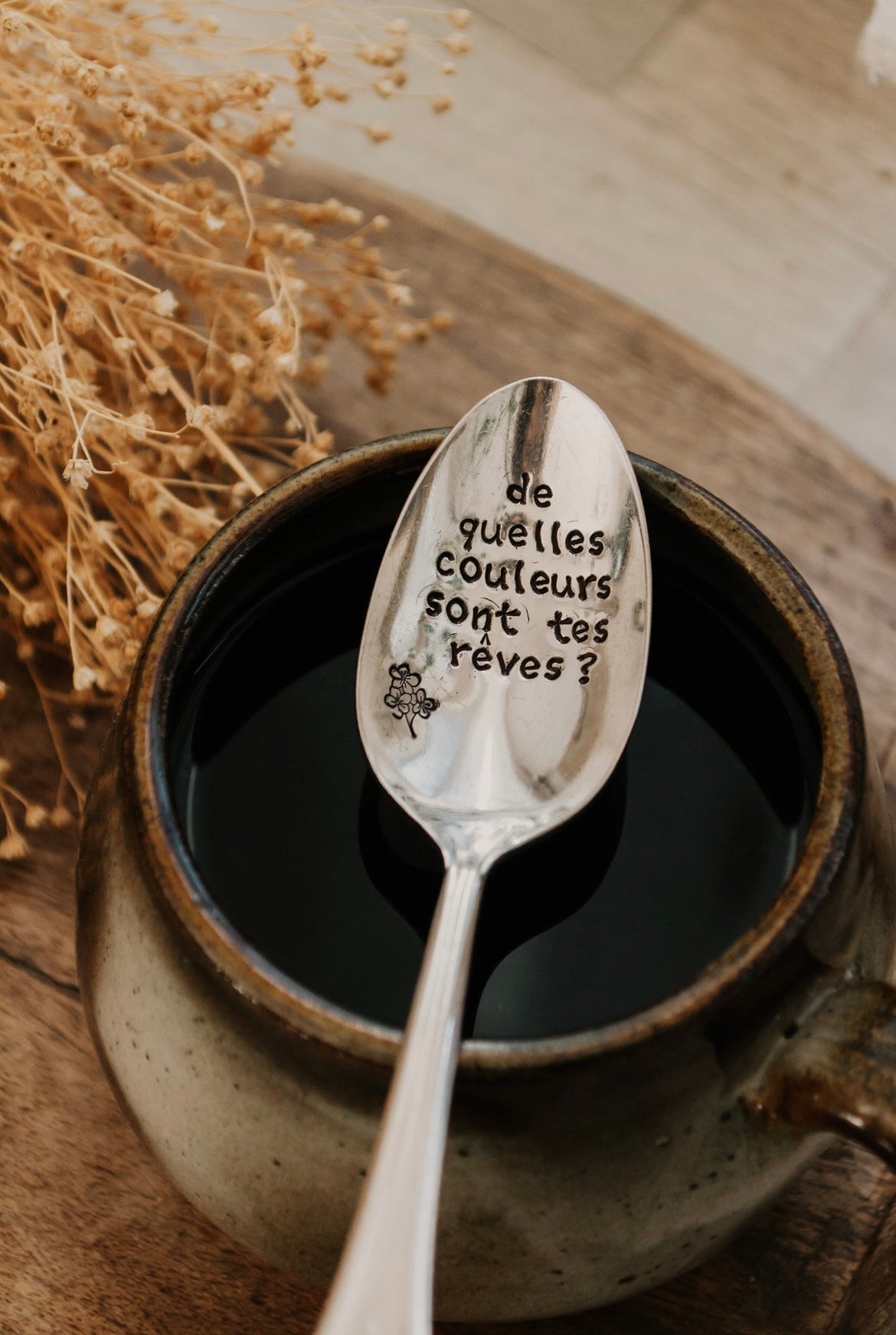 Cuillère "de quelles couleurs sont tes rêves ?" - sous le sable design - grisbleu