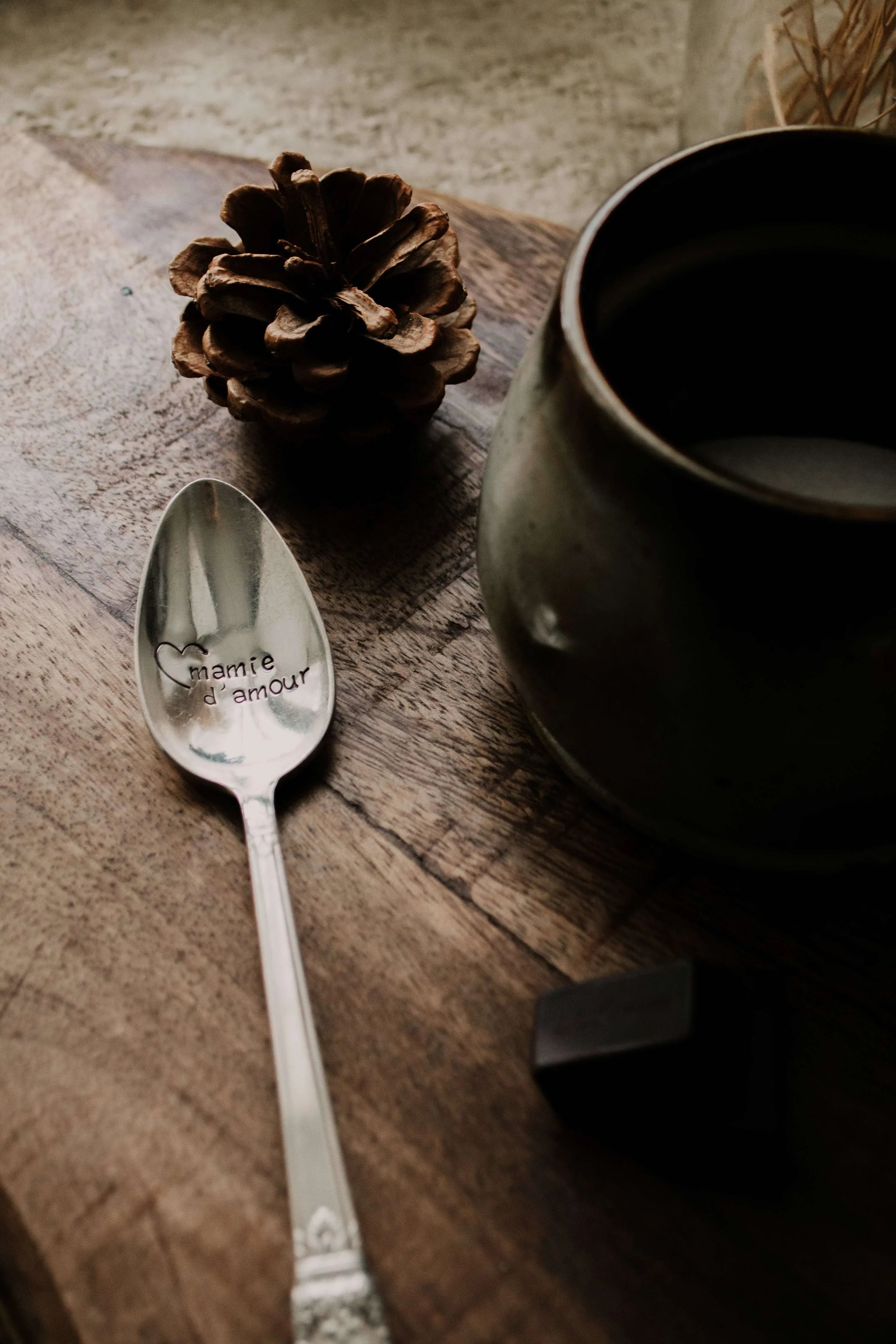 Cuillère " mamie d'amour" - sous le sable design - grisbleu