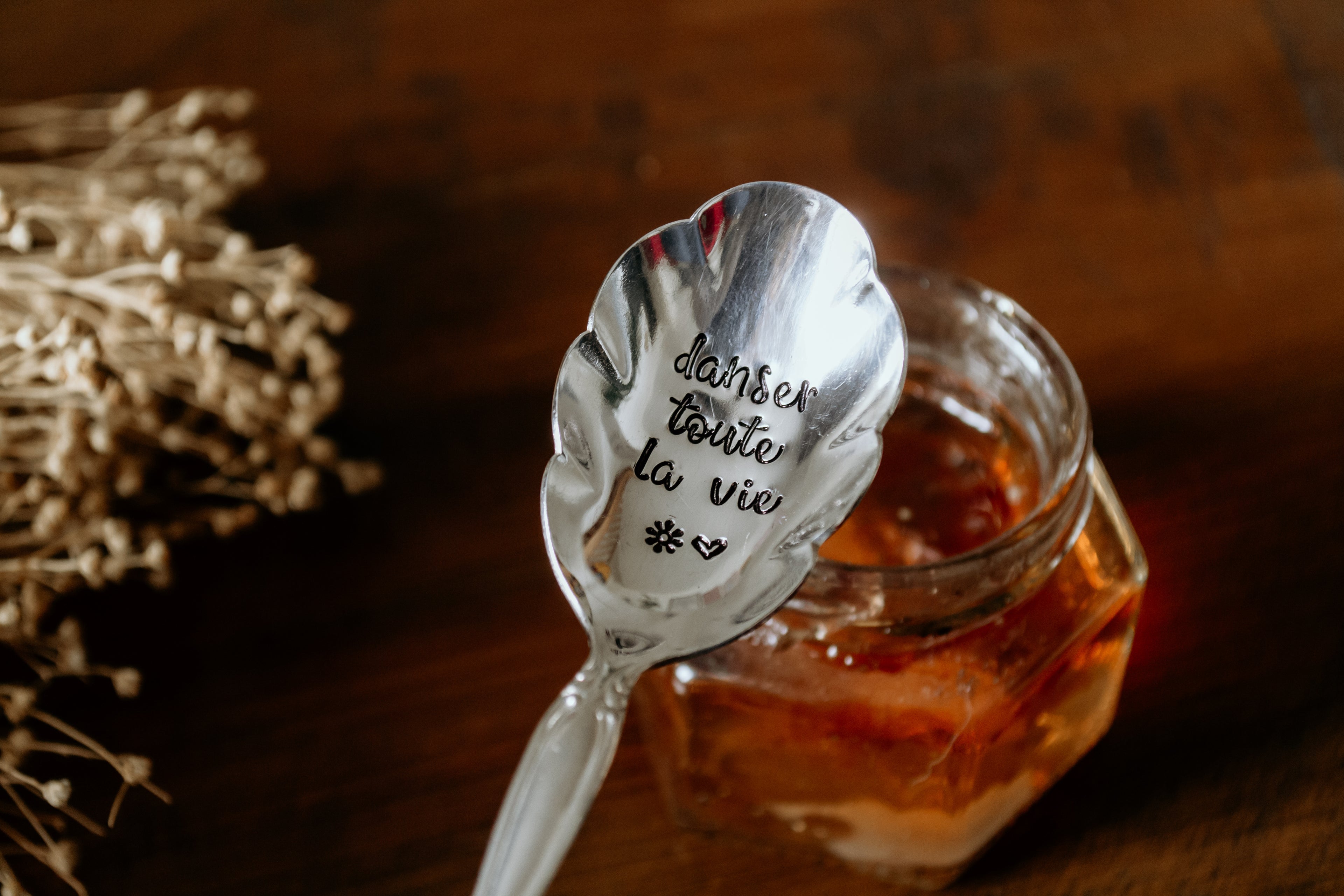 Cuillère coquillage "danser toute la vie" - sous le sable design - grisbleu