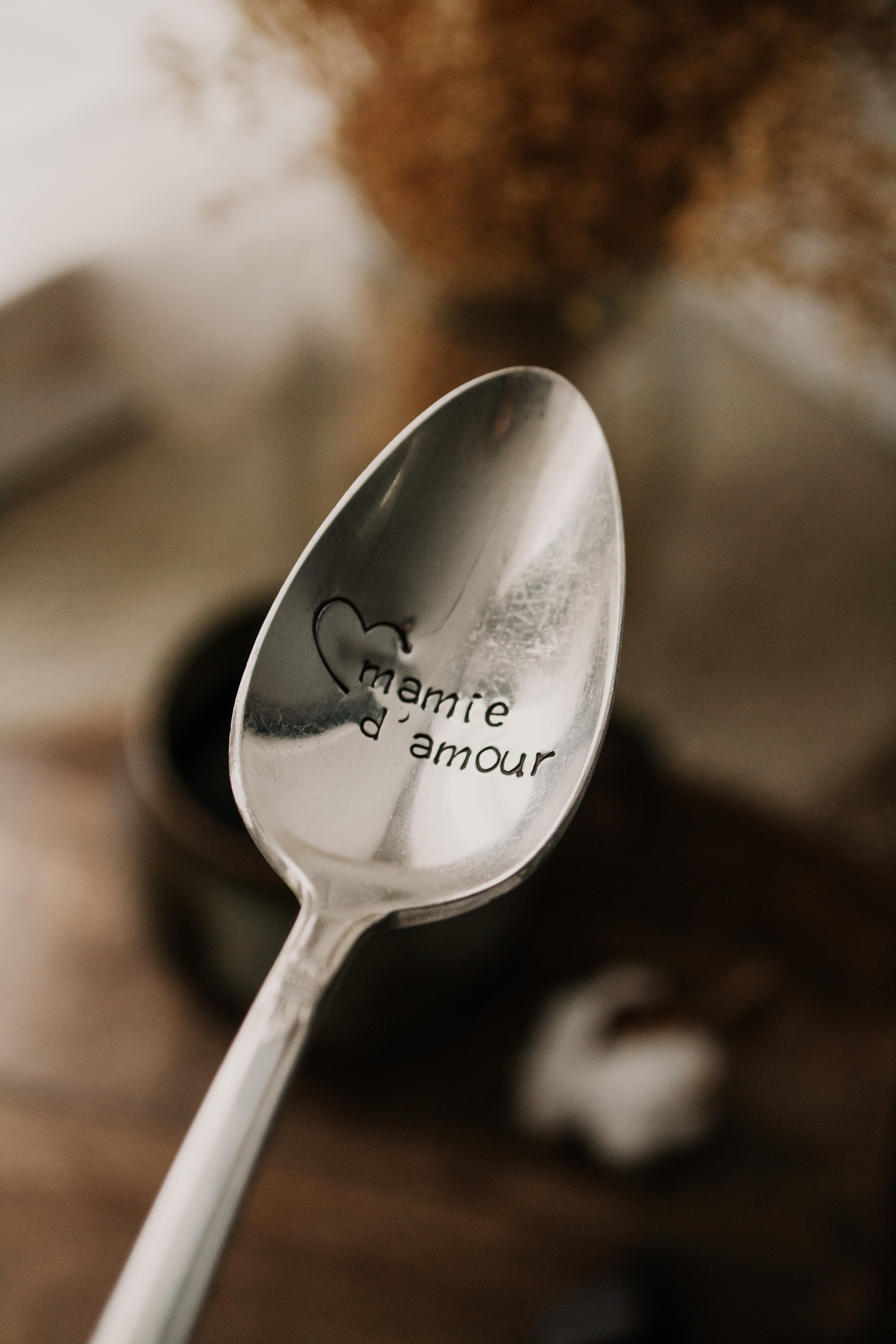 Cuillère " mamie d'amour" - sous le sable design - grisbleu