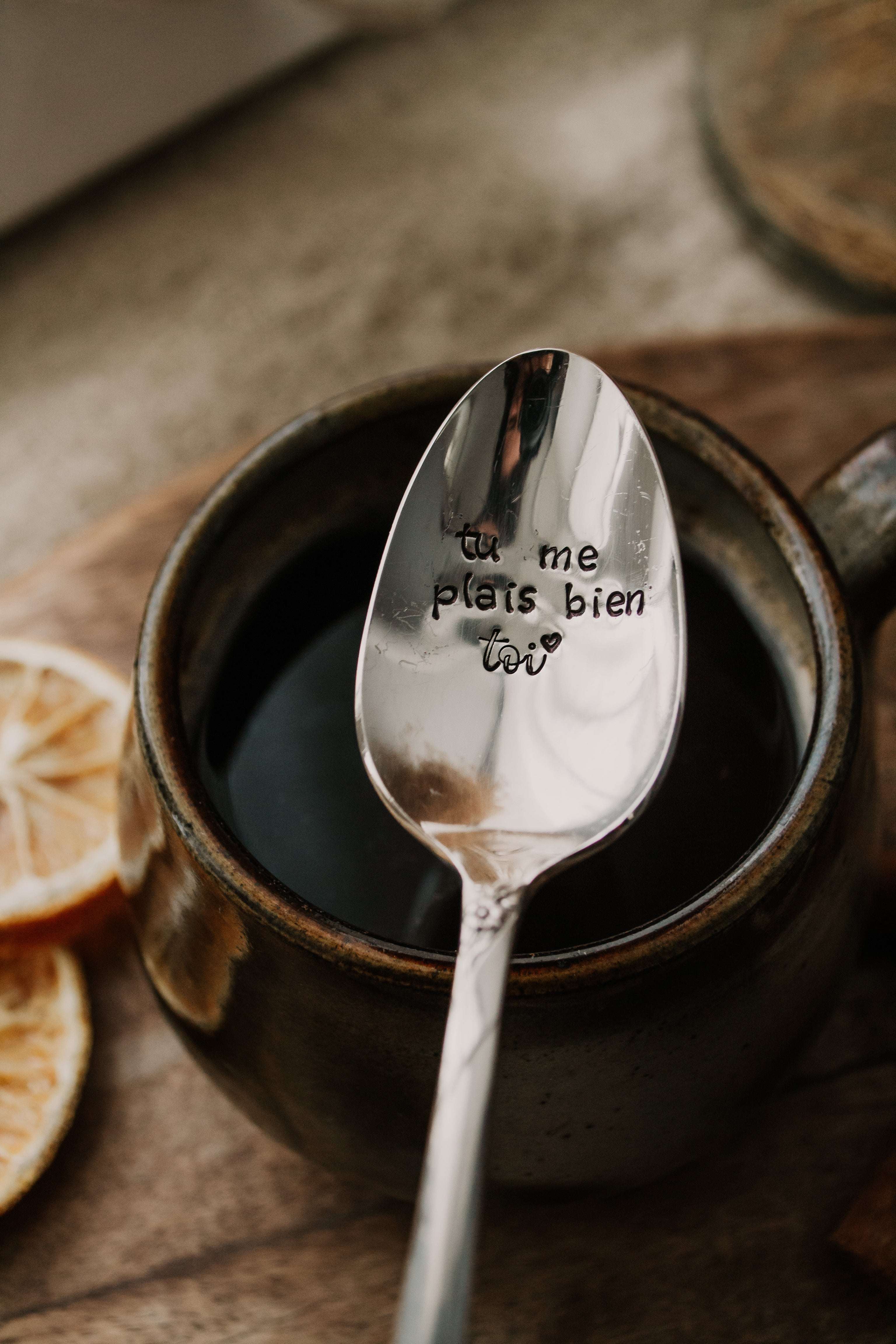Cuillère "tu me plais bien toi" - sous le sable design - grisbleu