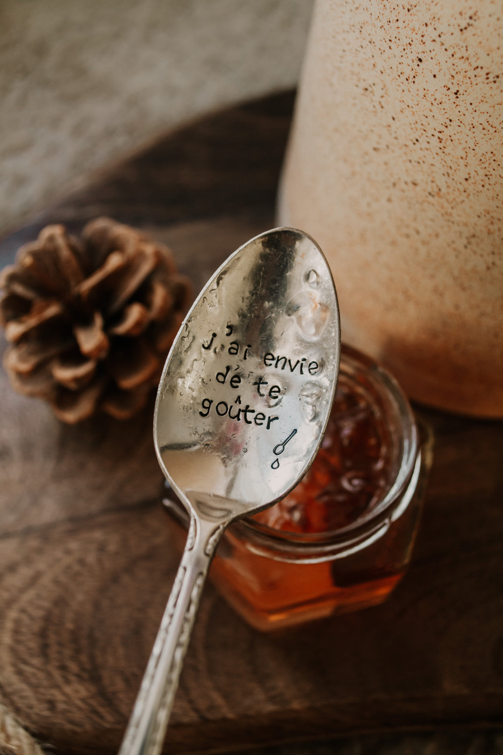 Cuillère "j'ai envie de te goûter" - sous le sable design - grisbleu
