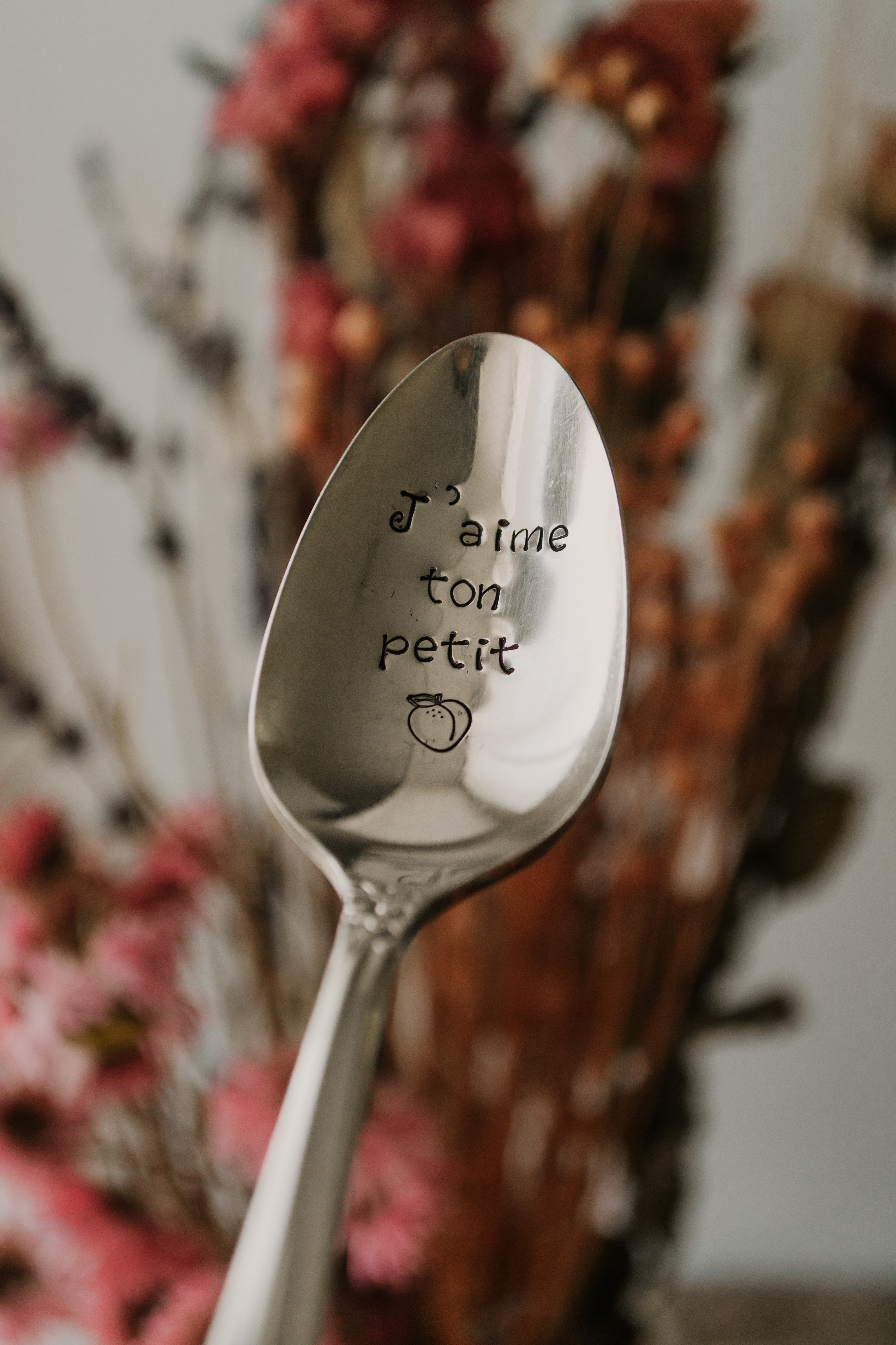 Cuillère "J'aime ton petit ... " - sous le sable design - grisbleu