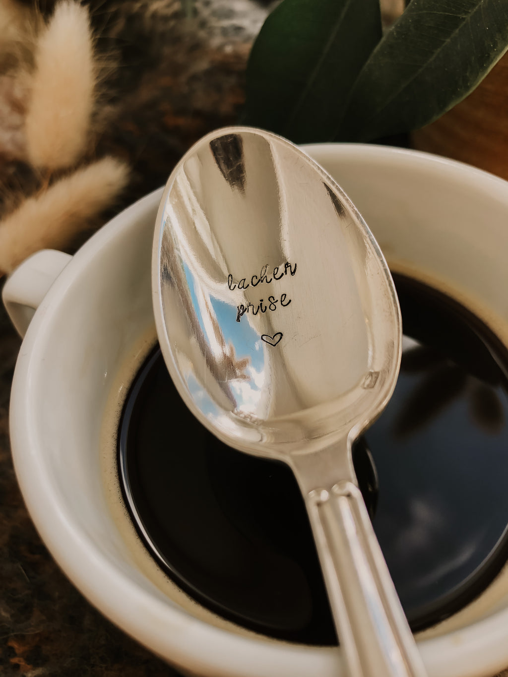 Cuillère à café - lâcher prise - sous le sable design - grisbleu