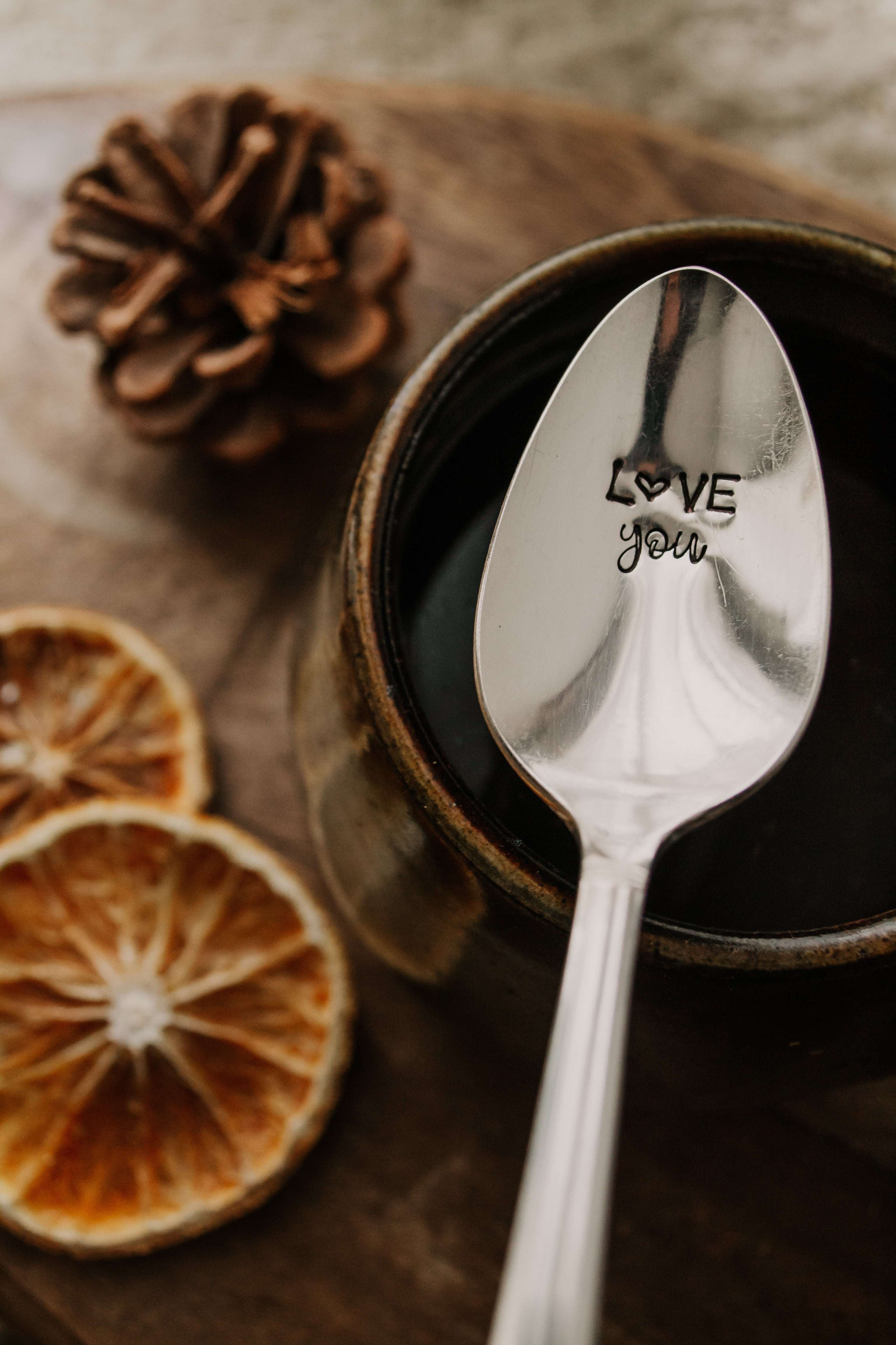 Cuillère "LOVE you" - sous le sable design - grisbleu