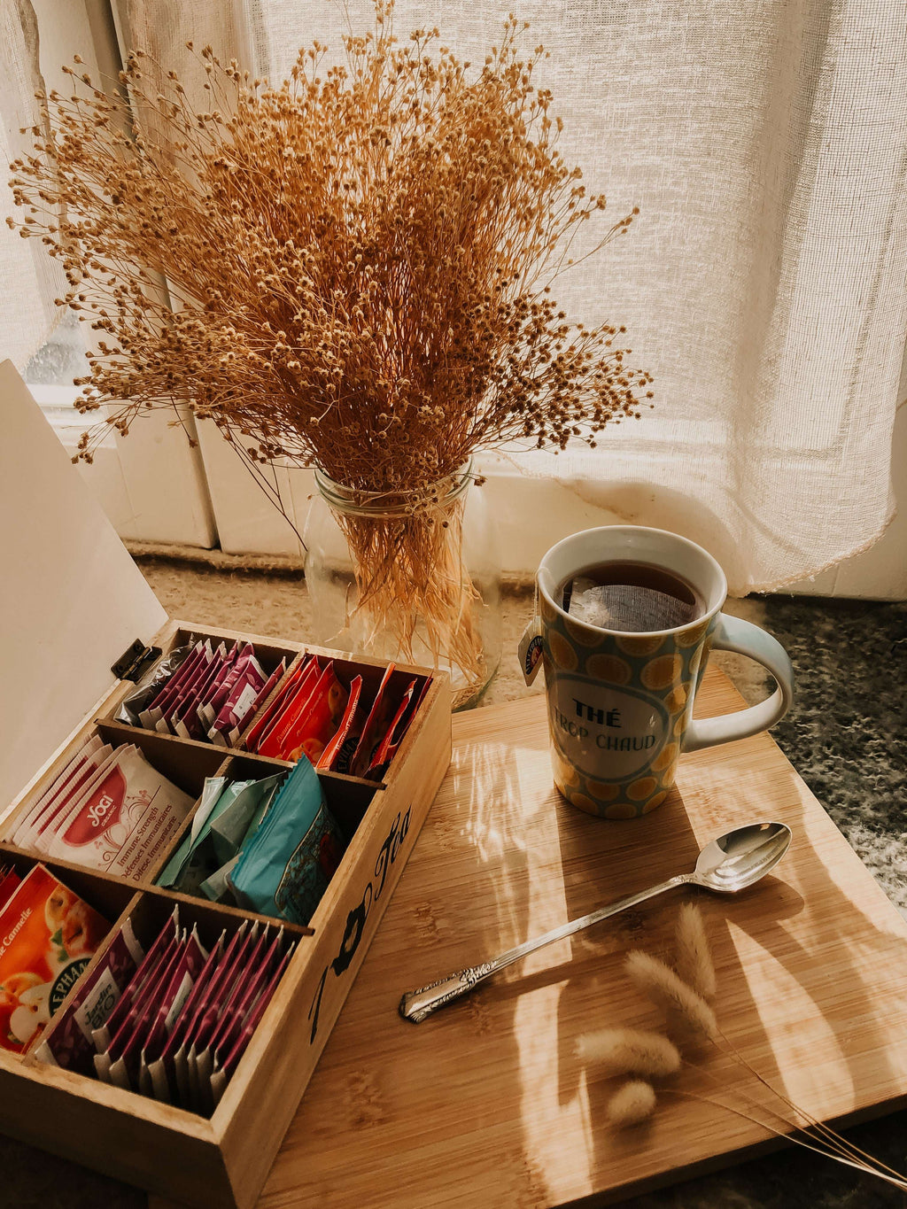 Personnalisation longue cuillère fleurie - sous le sable design - grisbleu