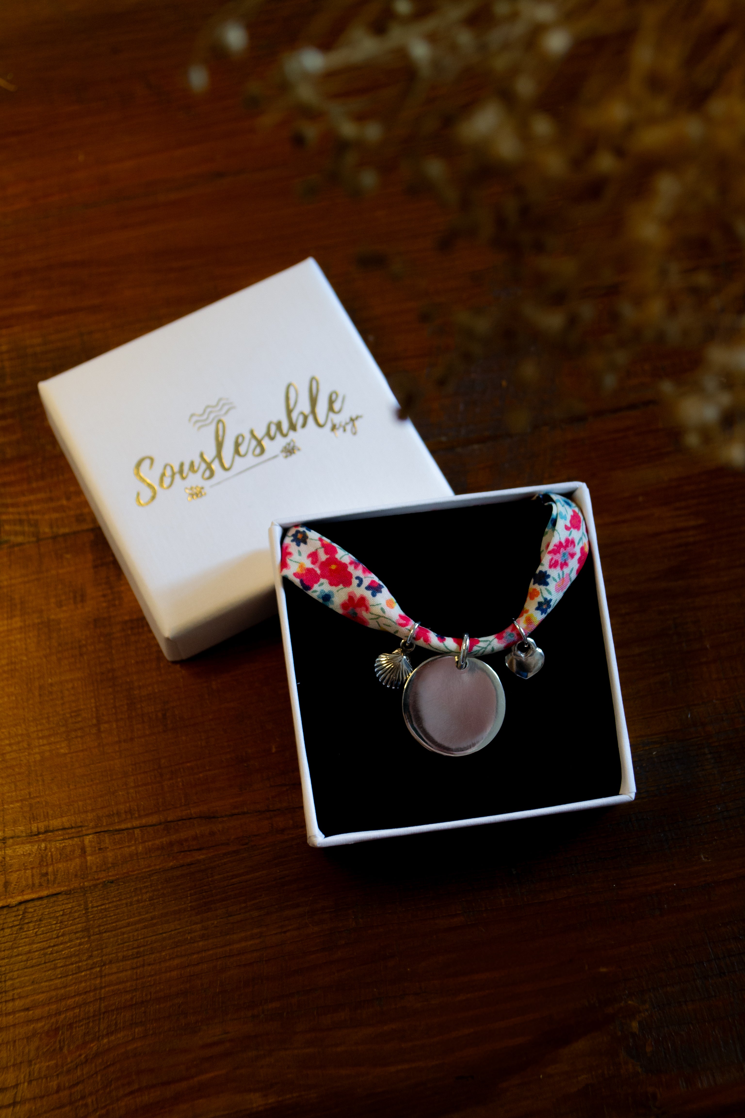 Bracelet "Au Creux du Cœur" - sous le sable design - grisbleu