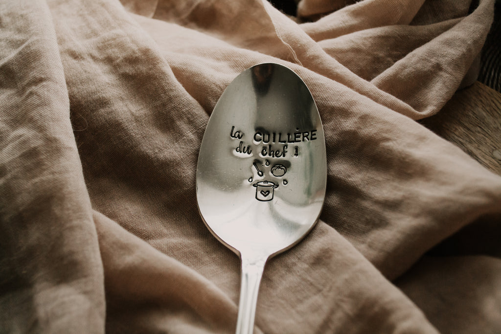 Grande cuillère à servir " la cuillère du chef" - sous le sable design - grisbleu